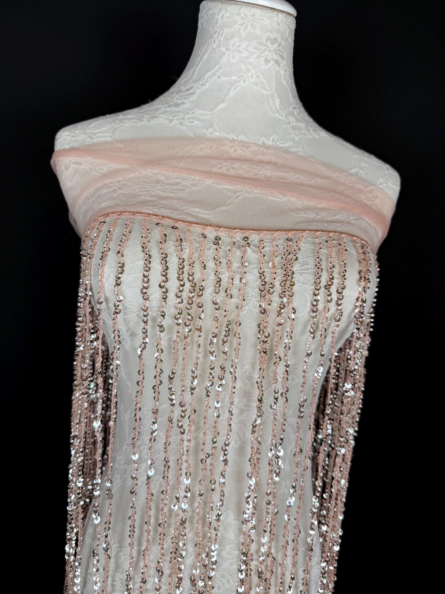 Pink Beaded Fringe, 52” drop
