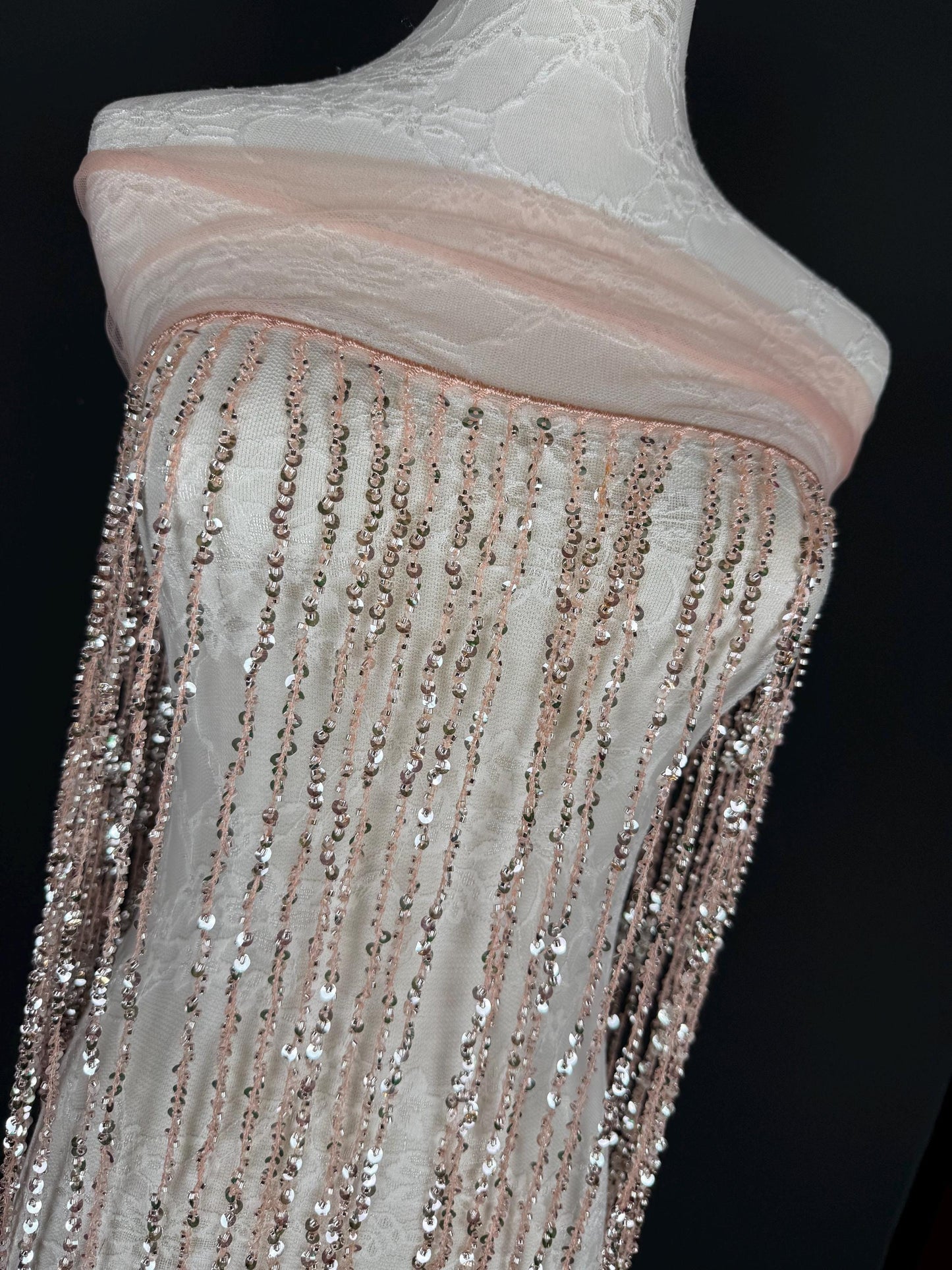 Pink Beaded Fringe, 52” drop