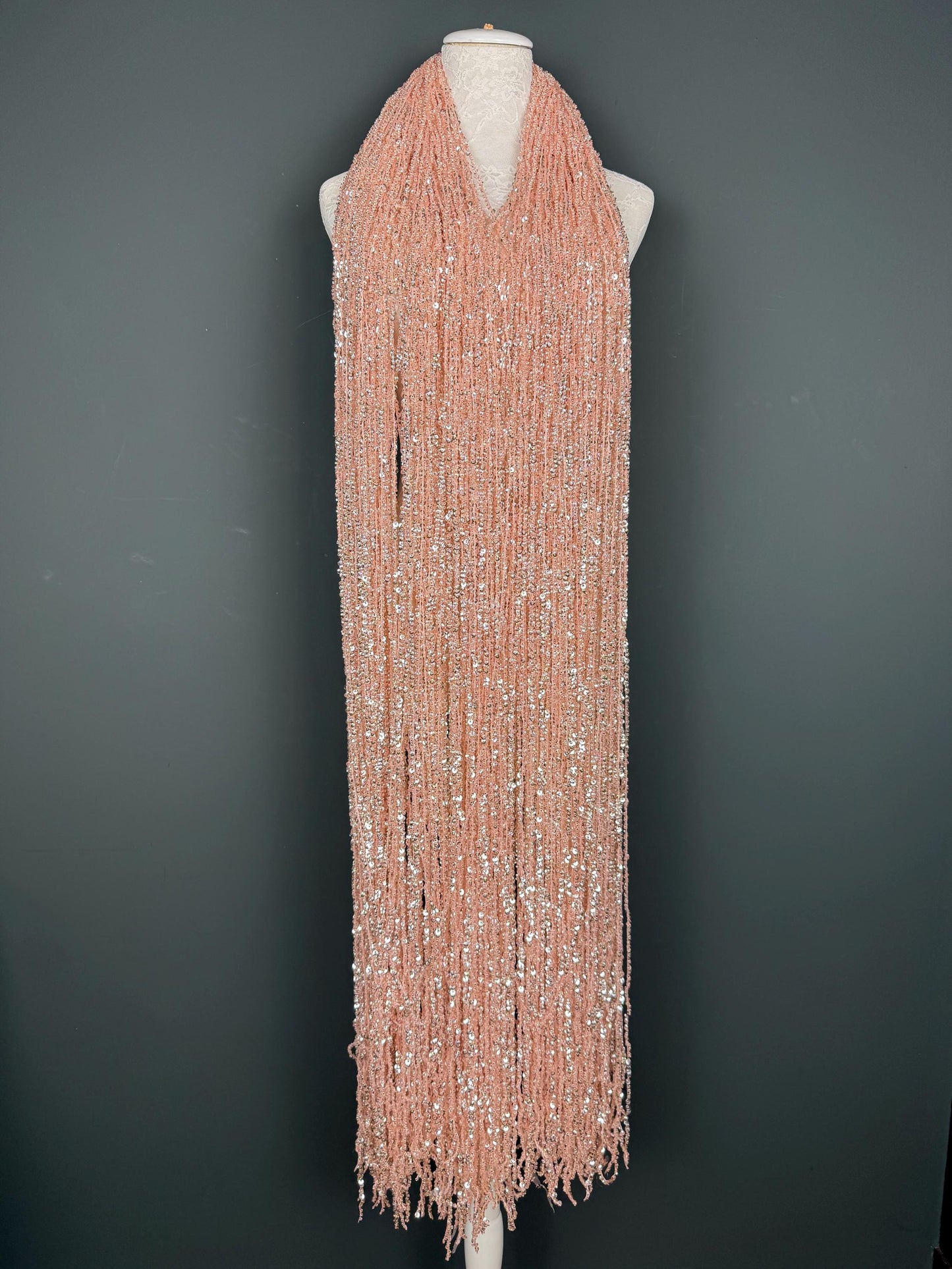 Pink Beaded Fringe, 52” drop