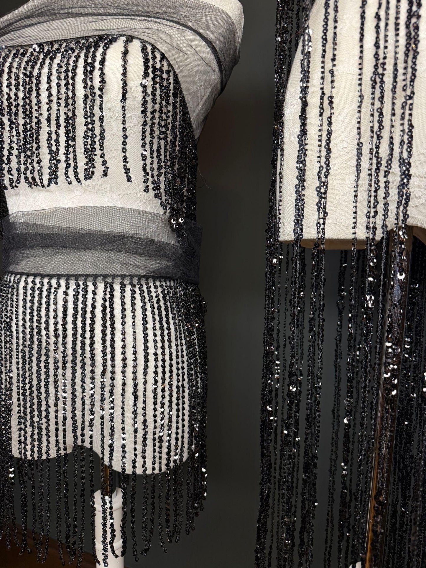 Black Beaded Fringe, 3 sizes, 4 colours, 52”, 12”, 6”, Champagne, White, Gold