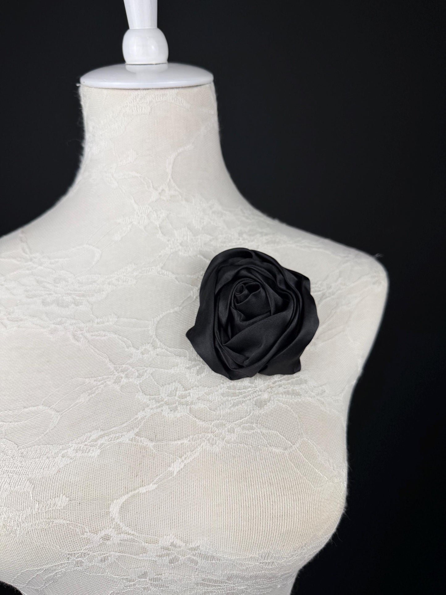 3D Rose Corsage Flower, Satin Fabric, 3.5” Wide, Pin on Corsage, Clothing, Dress, Hat, Wedding, FAN Design, Race Day, Gift