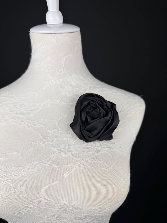 3D Rose Corsage Flower, Satin Fabric, 3.5” Wide, Pin on Corsage, Clothing, Dress, Hat, Wedding, FAN Design, Race Day, Gift