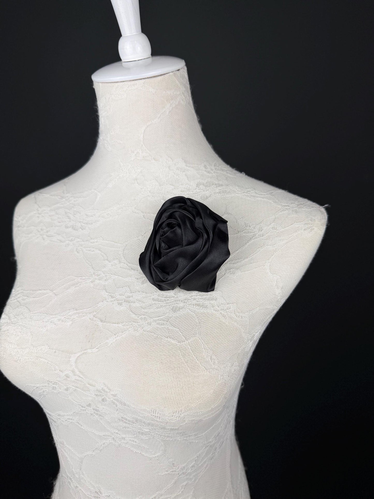 3D Rose Corsage Flower, Satin Fabric, 3.5” Wide, Pin on Corsage, Clothing, Dress, Hat, Wedding, FAN Design, Race Day, Gift
