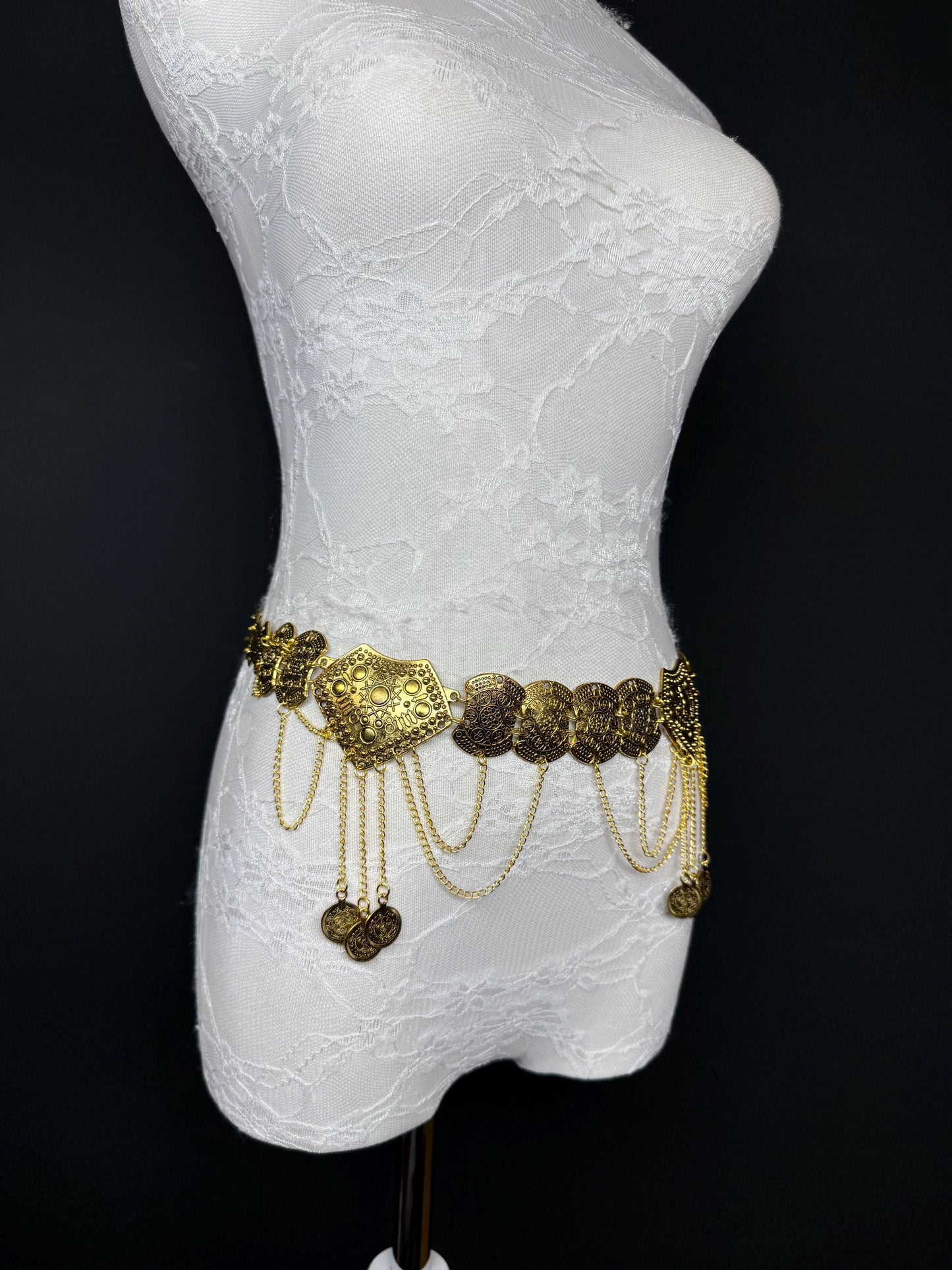 Handmade Antique Gold Disc Belly Chain Belt: Festival Costume 18-40inch