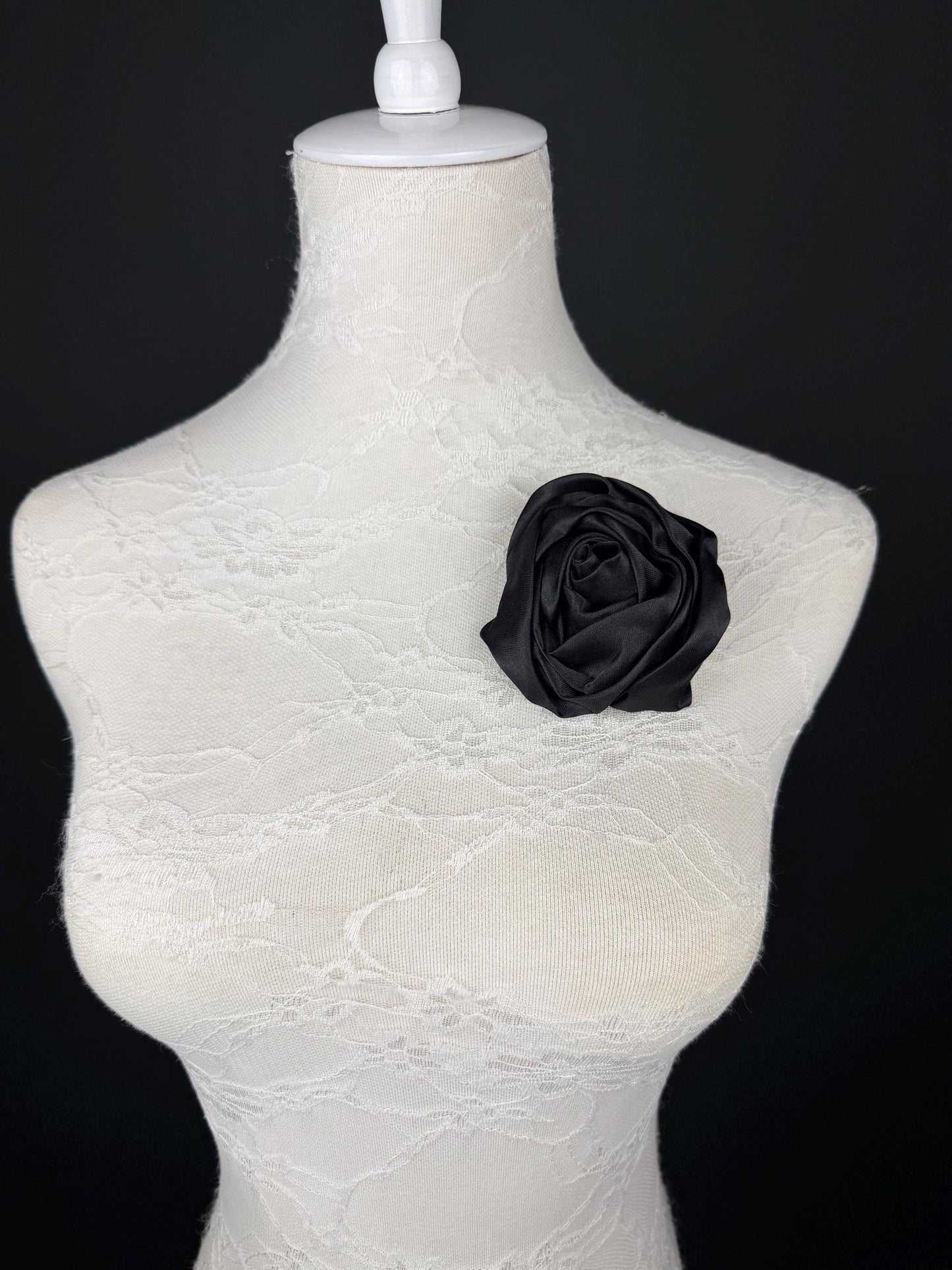 3D Rose Corsage Flower, Satin Fabric, 3.5” Wide, Pin on Corsage, Clothing, Dress, Hat, Wedding, FAN Design, Race Day, Gift