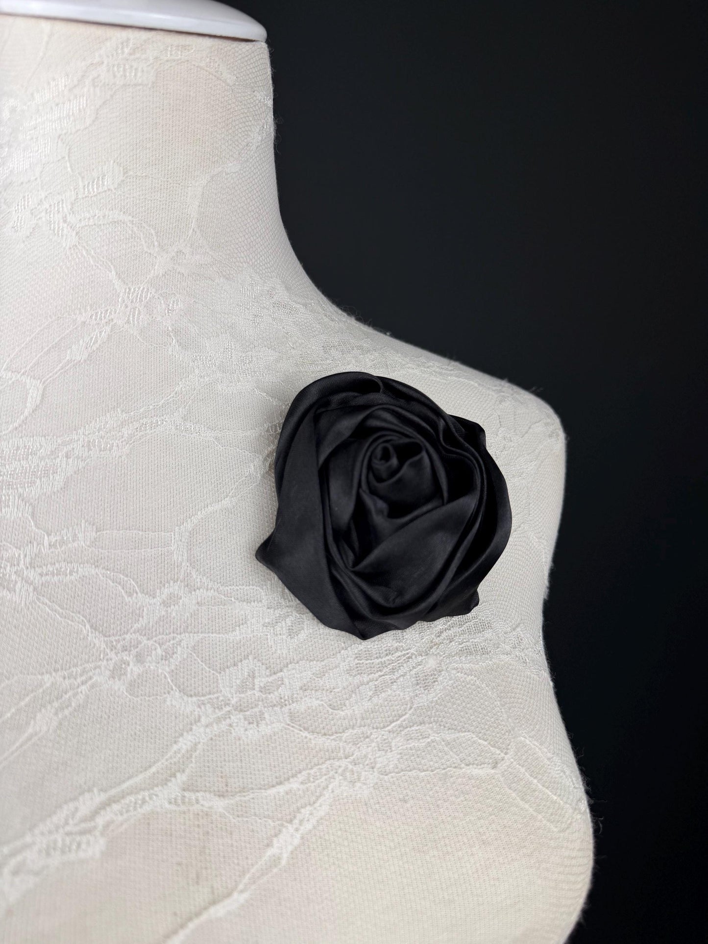 3D Rose Corsage Flower, Satin Fabric, 3.5” Wide, Pin on Corsage, Clothing, Dress, Hat, Wedding, FAN Design, Race Day, Gift