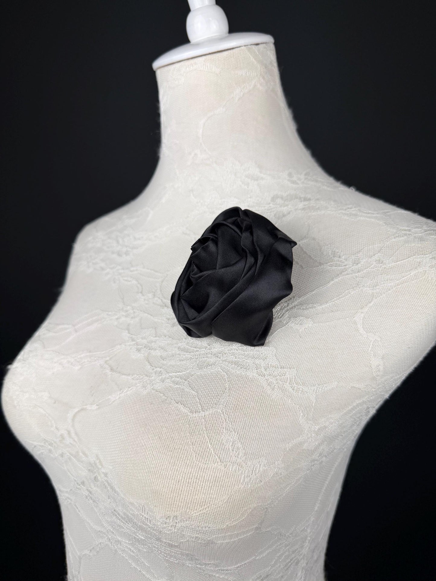 3D Rose Corsage Flower, Satin Fabric, 3.5” Wide, Pin on Corsage, Clothing, Dress, Hat, Wedding, FAN Design, Race Day, Gift