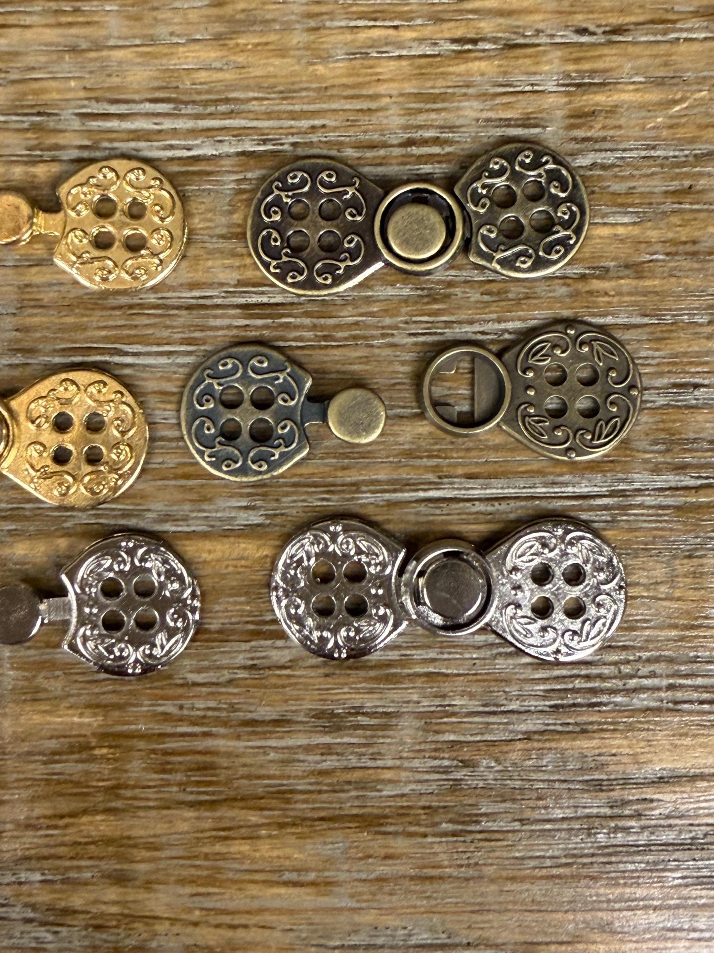 Two Part Metal Button Closure, Gold, Silver, Antique Brass Fastener