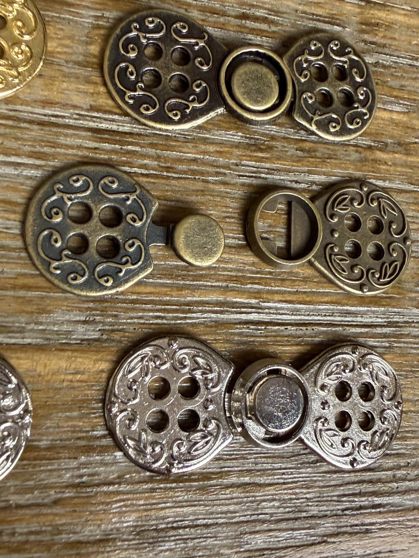 Two Part Metal Button Closure, Gold, Silver, Antique Brass Fastener
