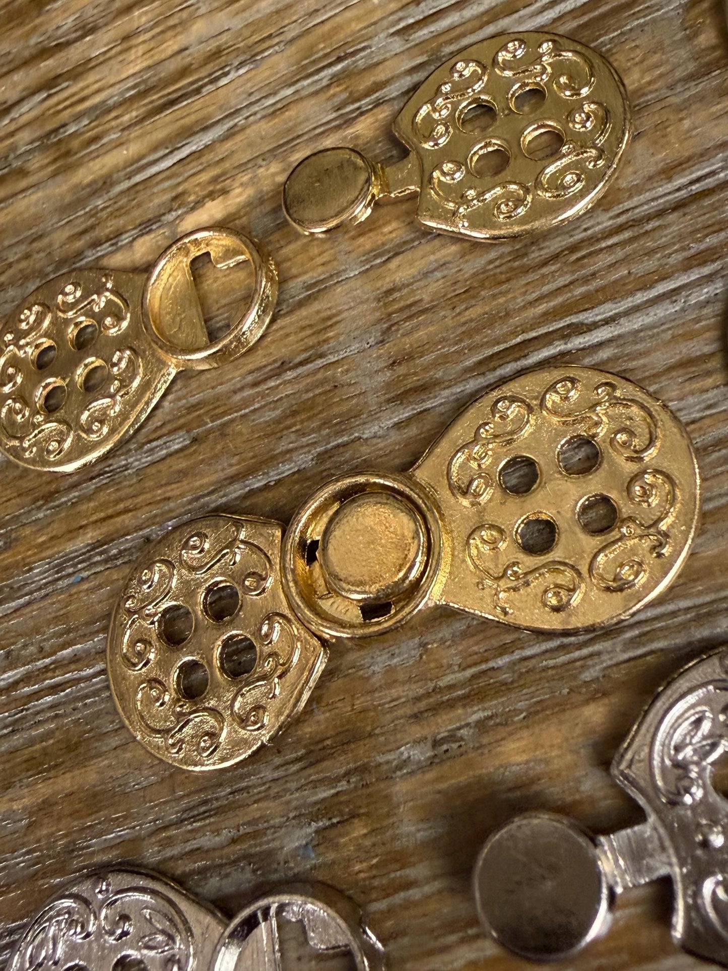 Two Part Metal Button Closure, Gold, Silver, Antique Brass Fastener