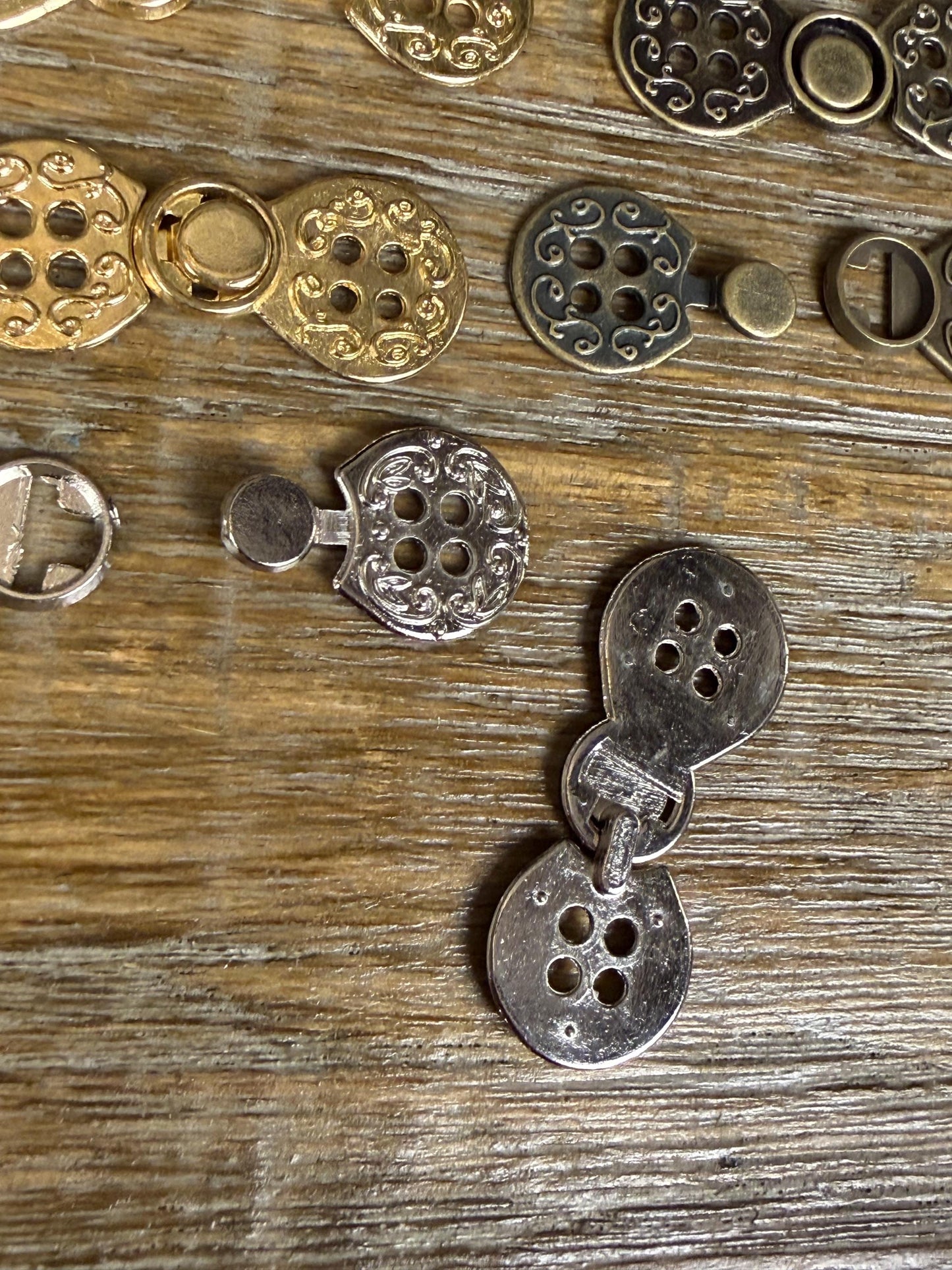 Two Part Metal Button Closure, Gold, Silver, Antique Brass Fastener