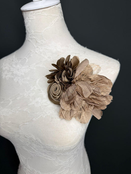 Large Corsage Flower, Warm Taupe, 9 colours, 5.5” 14cm Wide