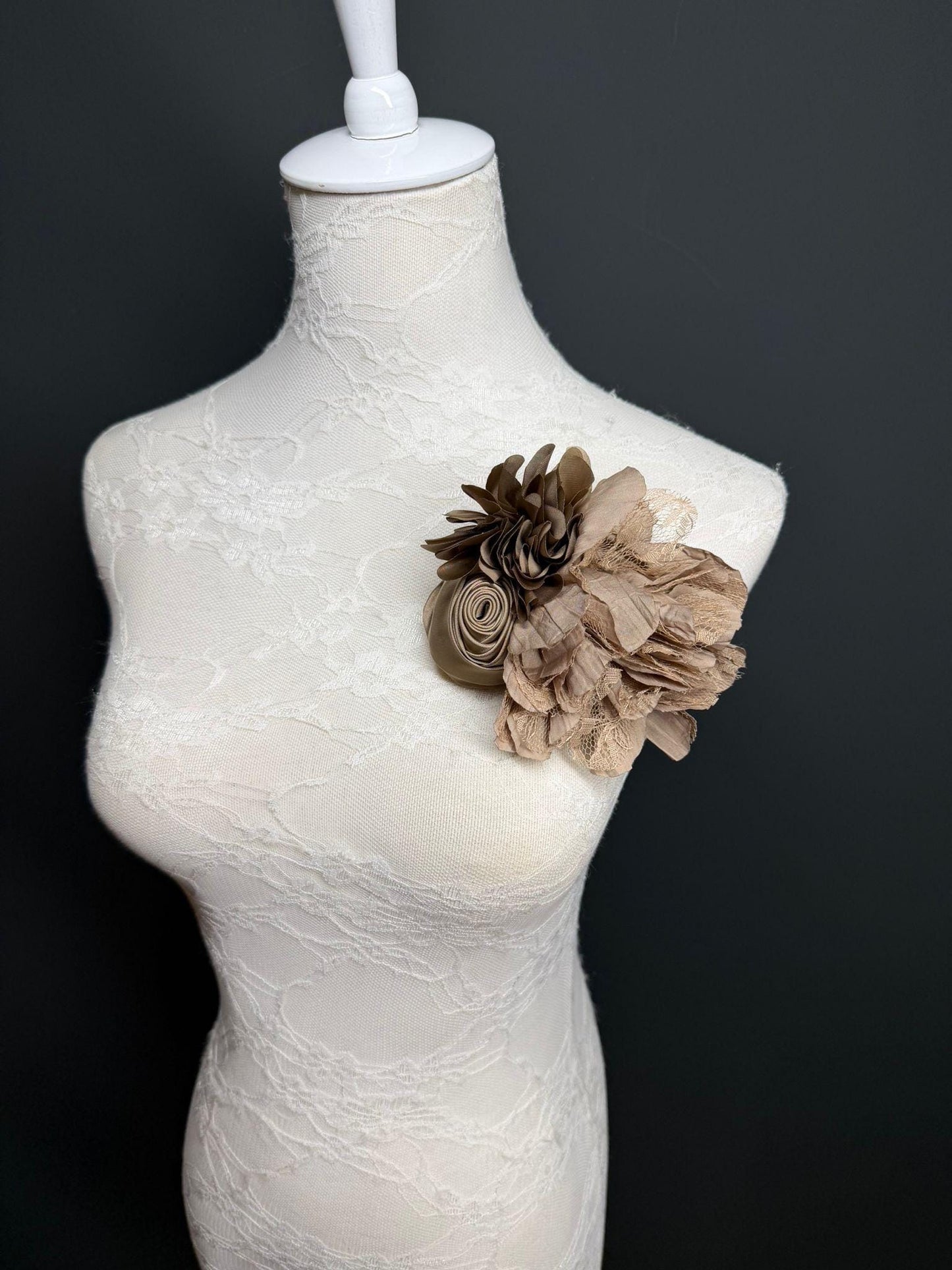 Large Corsage Flower, Warm Taupe, 9 colours, 5.5” 14cm Wide