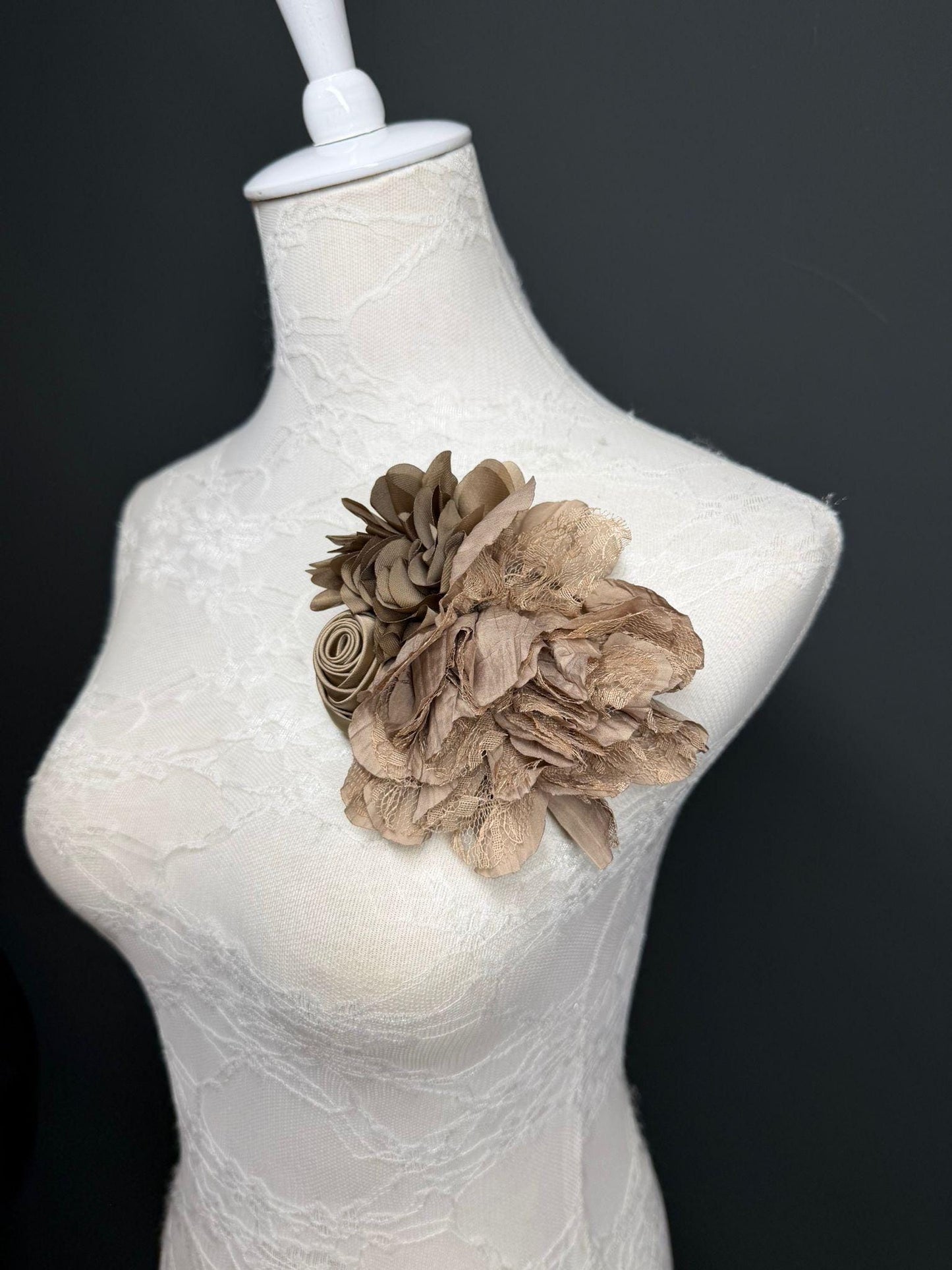 Large Corsage Flower, Warm Taupe, 9 colours, 5.5” 14cm Wide