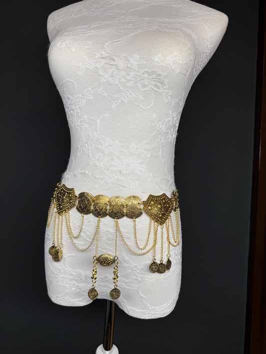 Handmade Antique Gold Disc Belly Chain: Festival Costume Belt 18-40inch