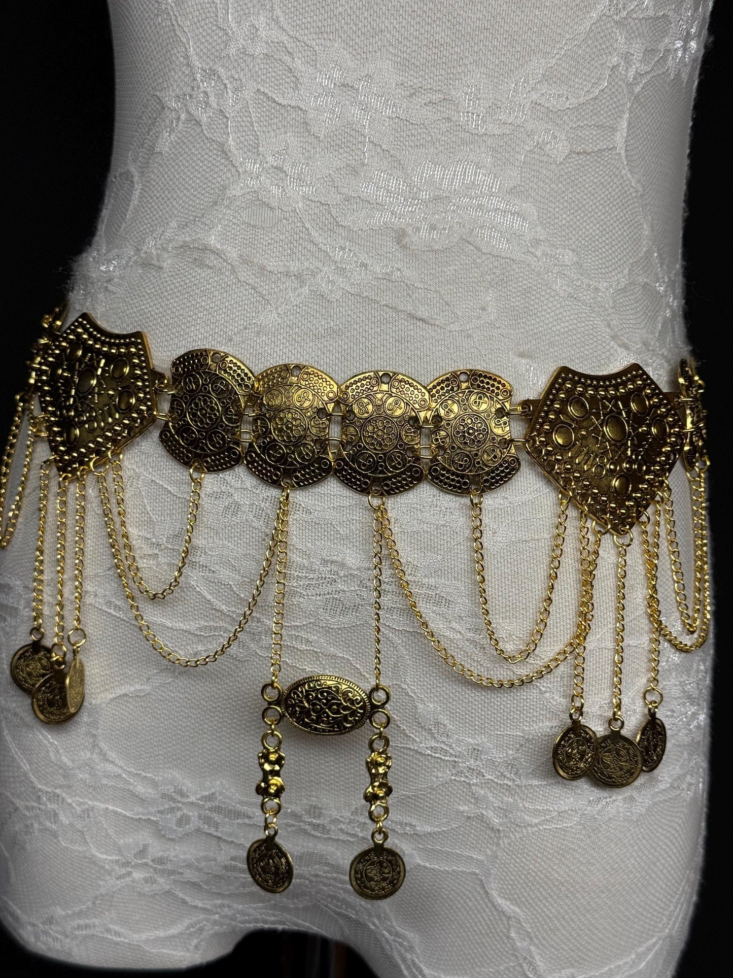 Handmade Antique Gold Disc Belly Chain: Festival Costume Belt 18-40inch