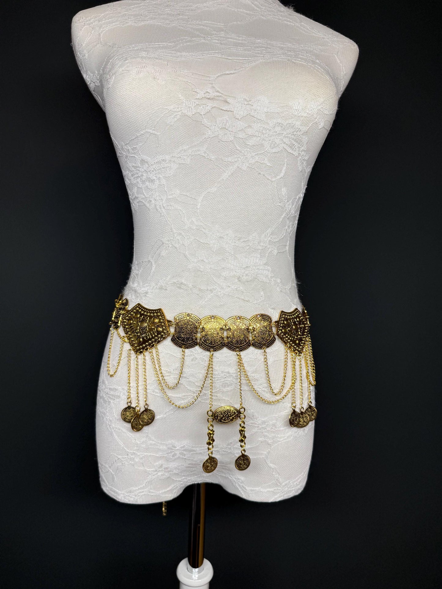 Handmade Antique Gold Disc Belly Chain: Festival Costume Belt 18-40inch