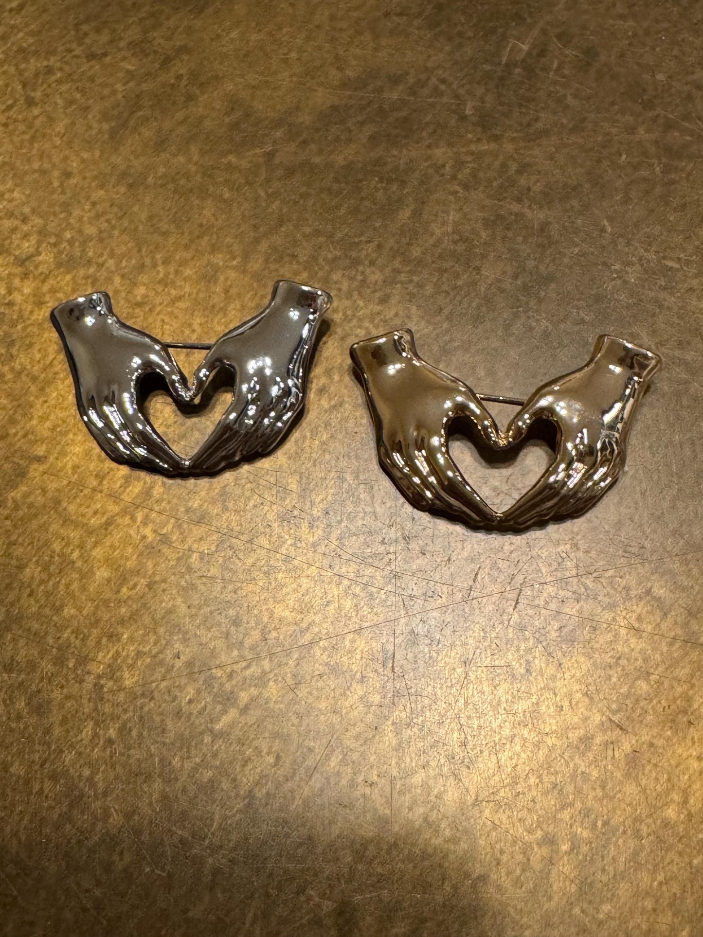 Love Heart Hand Design Metal Brooch, Brooch, Solid Metal, Accessory, Unusual, FAN Design, Brooches, Festival, Gift, Gold, Silver, 1 3/4”
