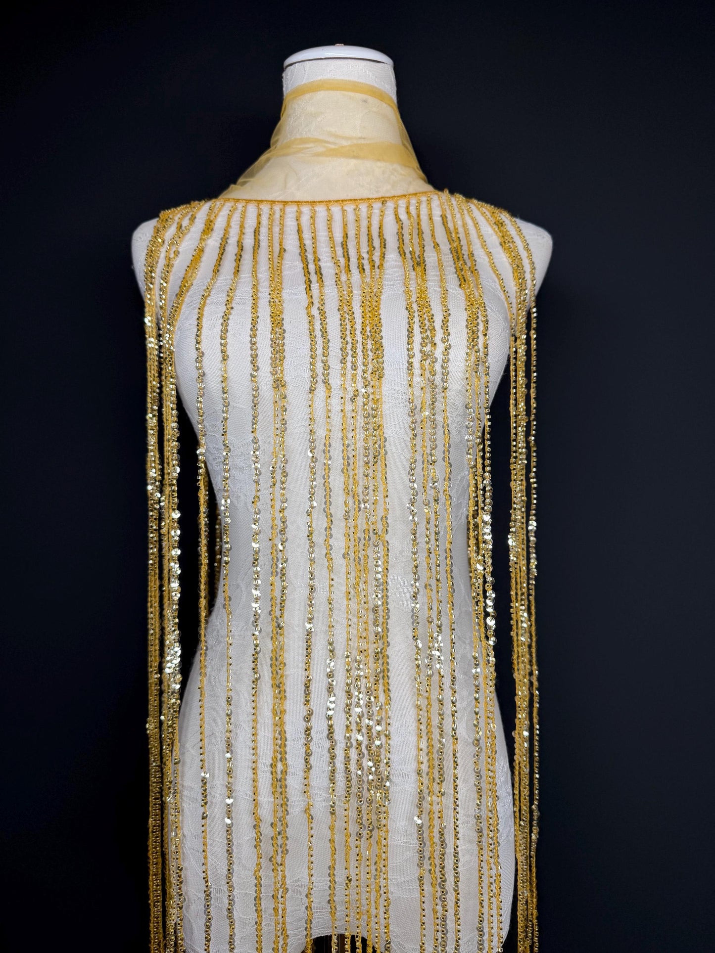 Gold Beaded Fringe, 3 sizes, 4 colours, 52”, 12”, 6”, Black, White, Champagne