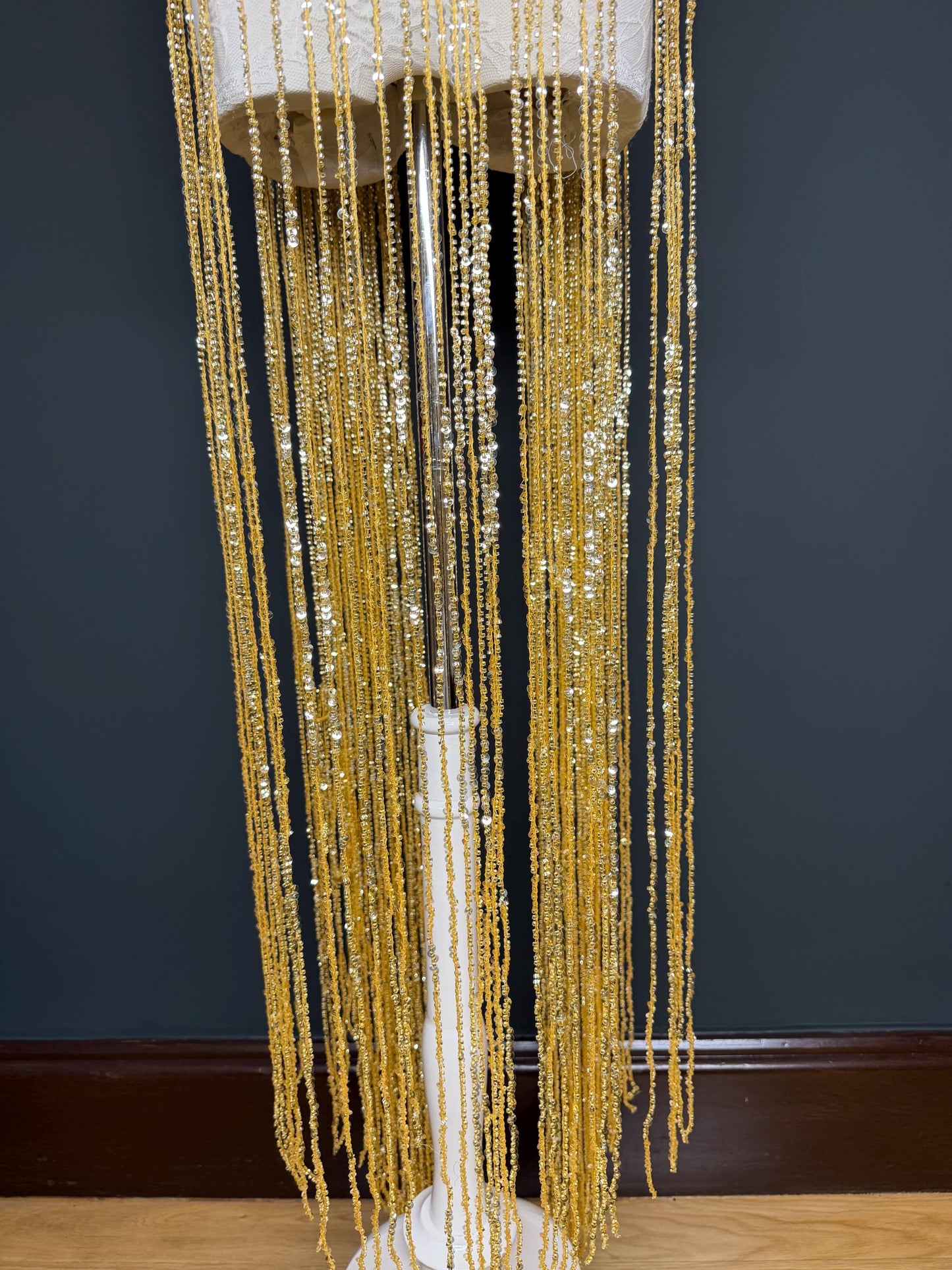 Gold Beaded Fringe, 3 sizes, 4 colours, 52”, 12”, 6”, Black, White, Champagne