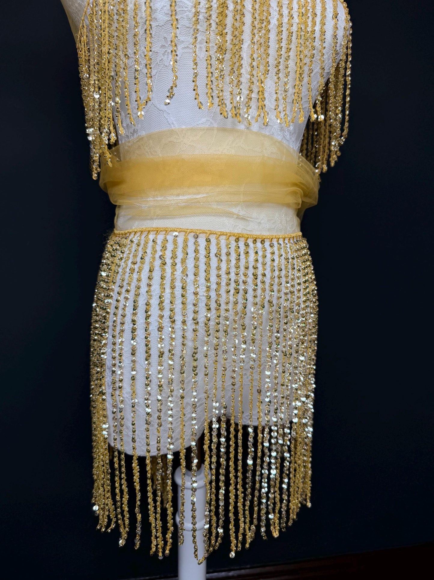Gold Beaded Fringe, 3 sizes, 4 colours, 52”, 12”, 6”, Black, White, Champagne