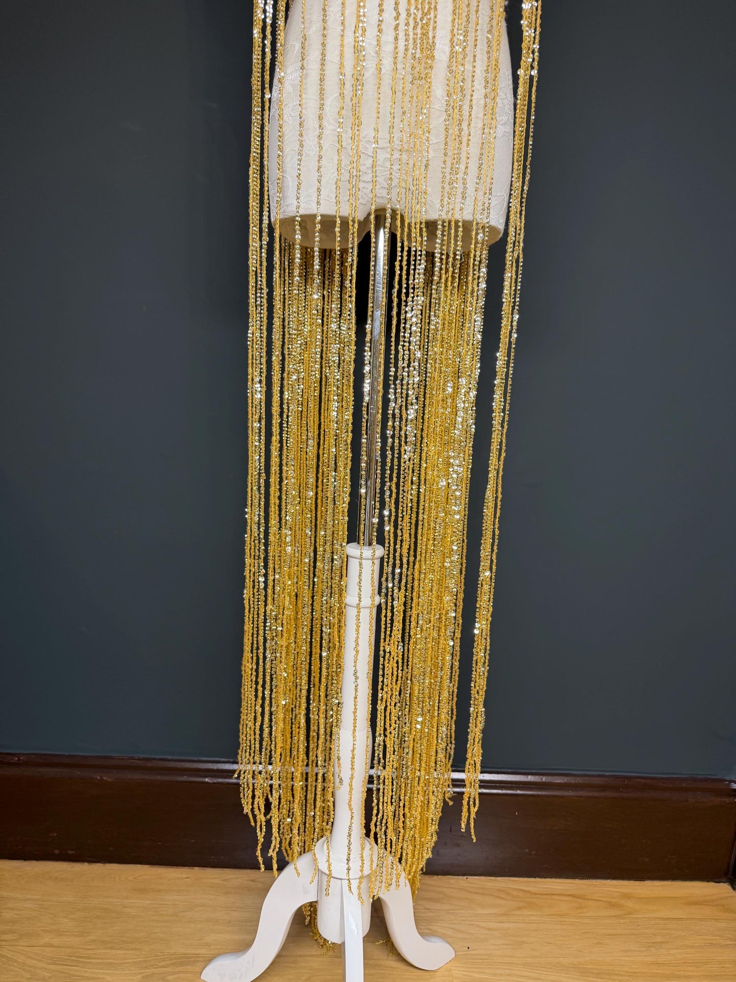 Gold Beaded Fringe, 3 sizes, 4 colours, 52”, 12”, 6”, Black, White, Champagne