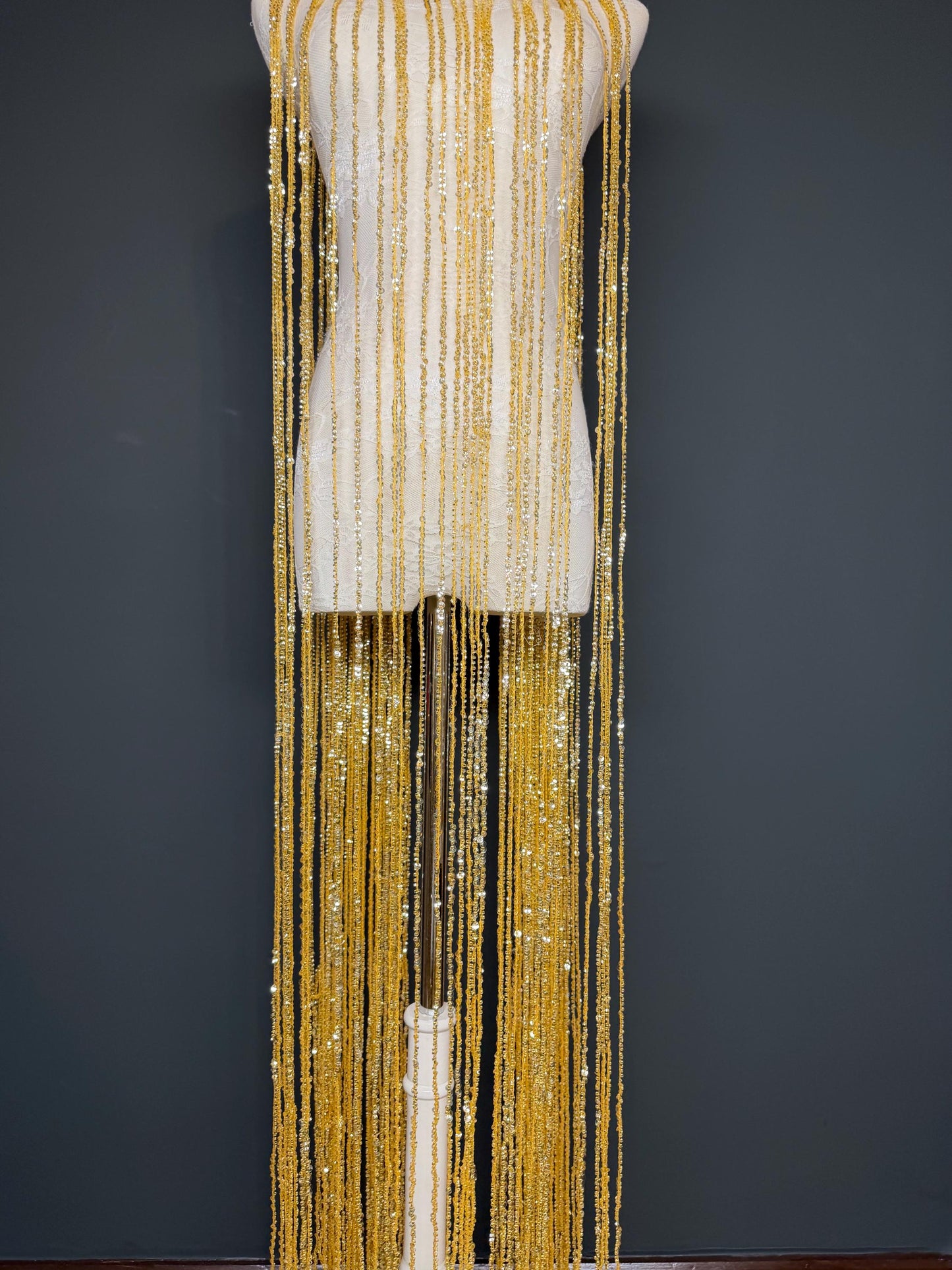 Gold Beaded Fringe, 3 sizes, 4 colours, 52”, 12”, 6”, Black, White, Champagne