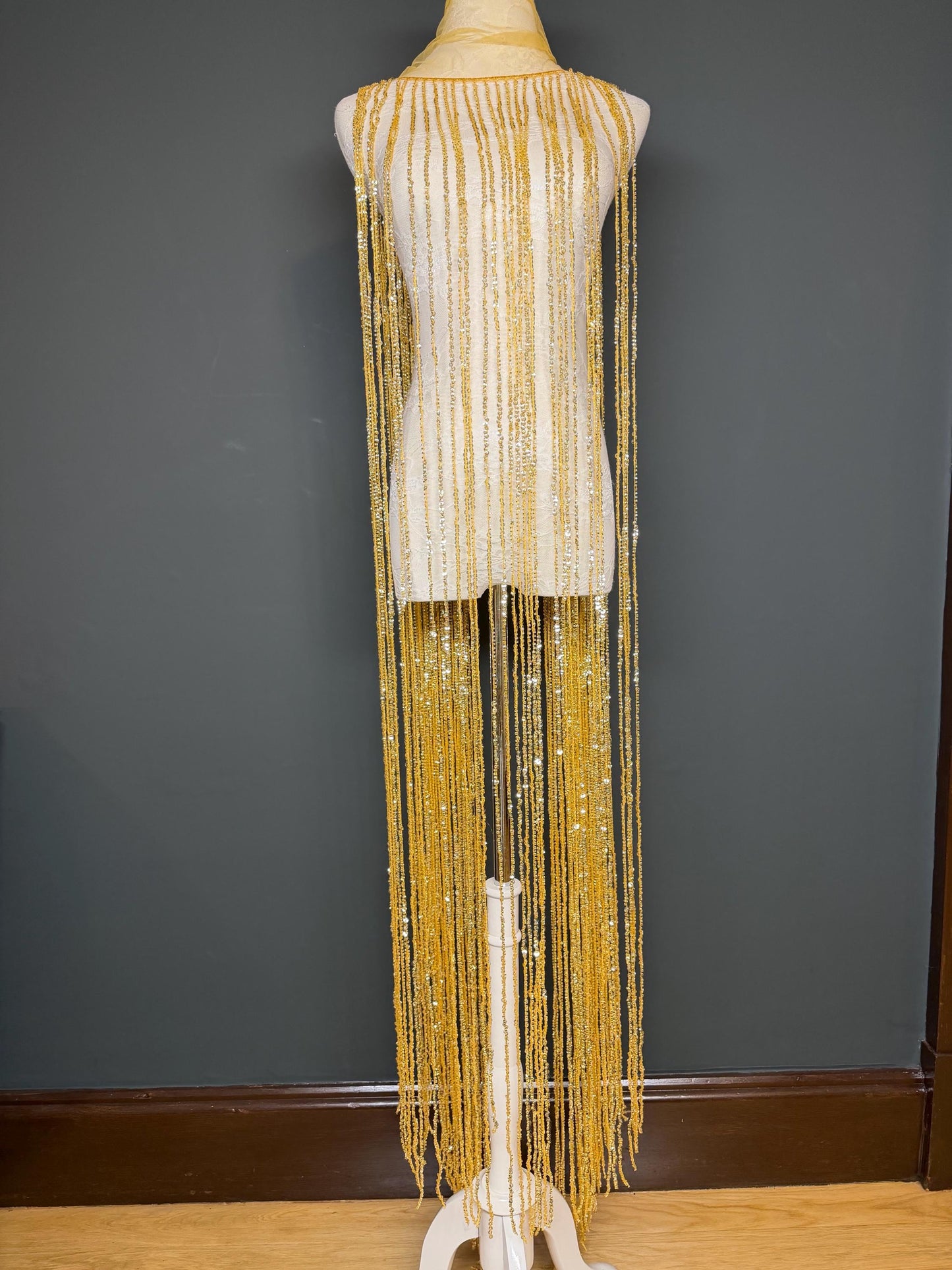 Gold Beaded Fringe, 3 sizes, 4 colours, 52”, 12”, 6”, Black, White, Champagne
