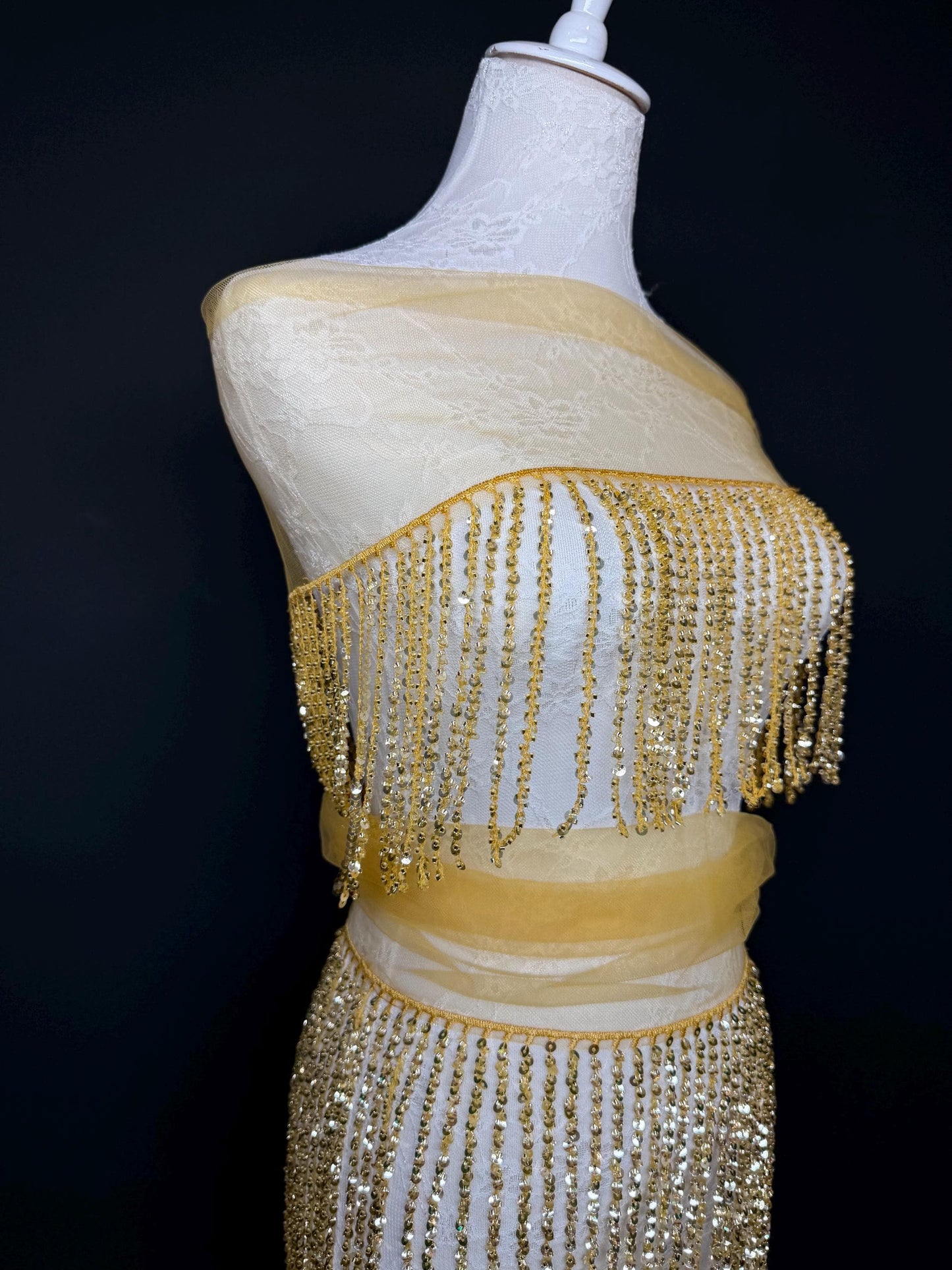 Gold Beaded Fringe, 3 sizes, 4 colours, 52”, 12”, 6”, Black, White, Champagne