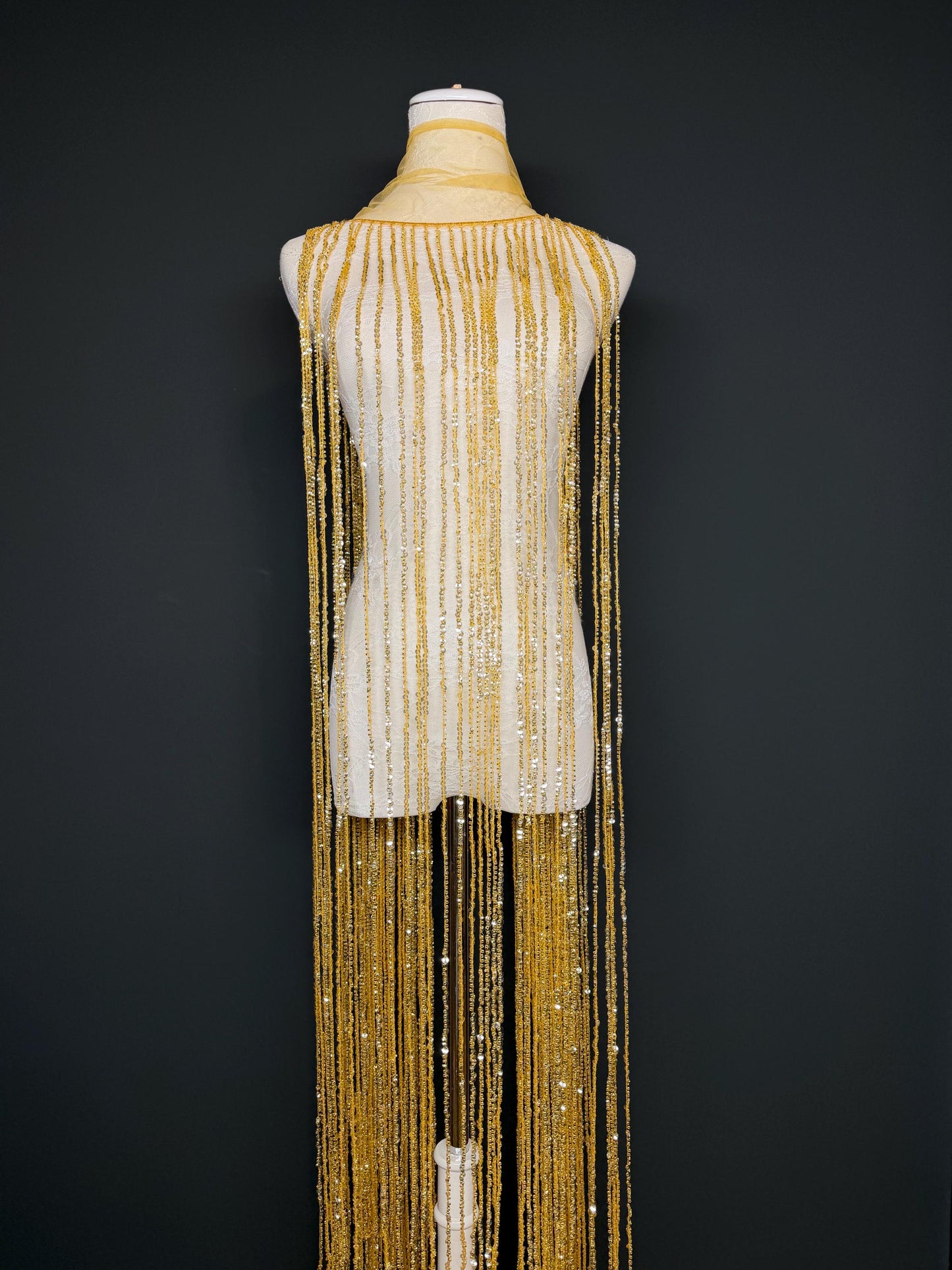 Gold Beaded Fringe, 3 sizes, 4 colours, 52”, 12”, 6”, Black, White, Champagne
