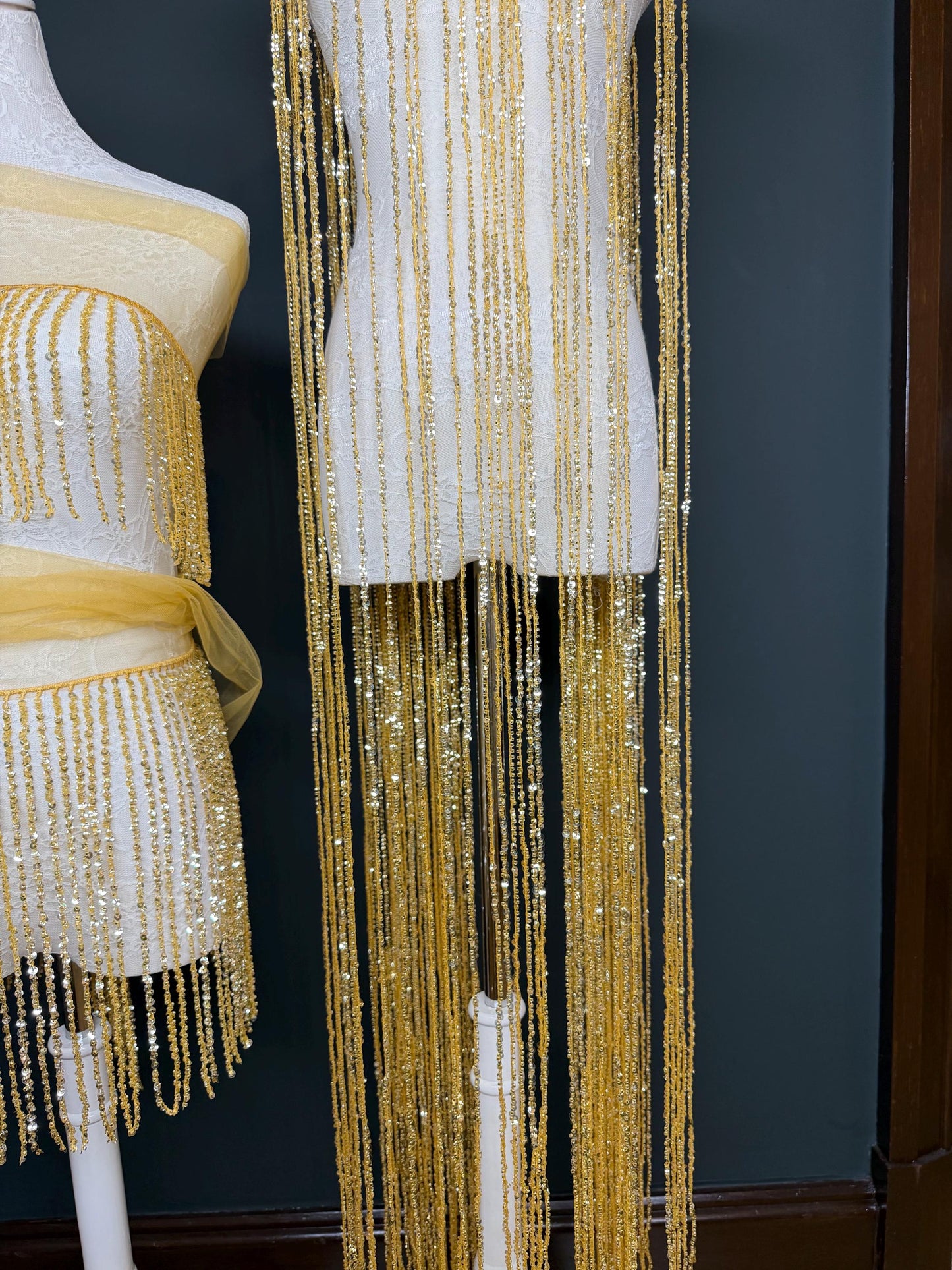 Gold Beaded Fringe, 3 sizes, 4 colours, 52”, 12”, 6”, Black, White, Champagne