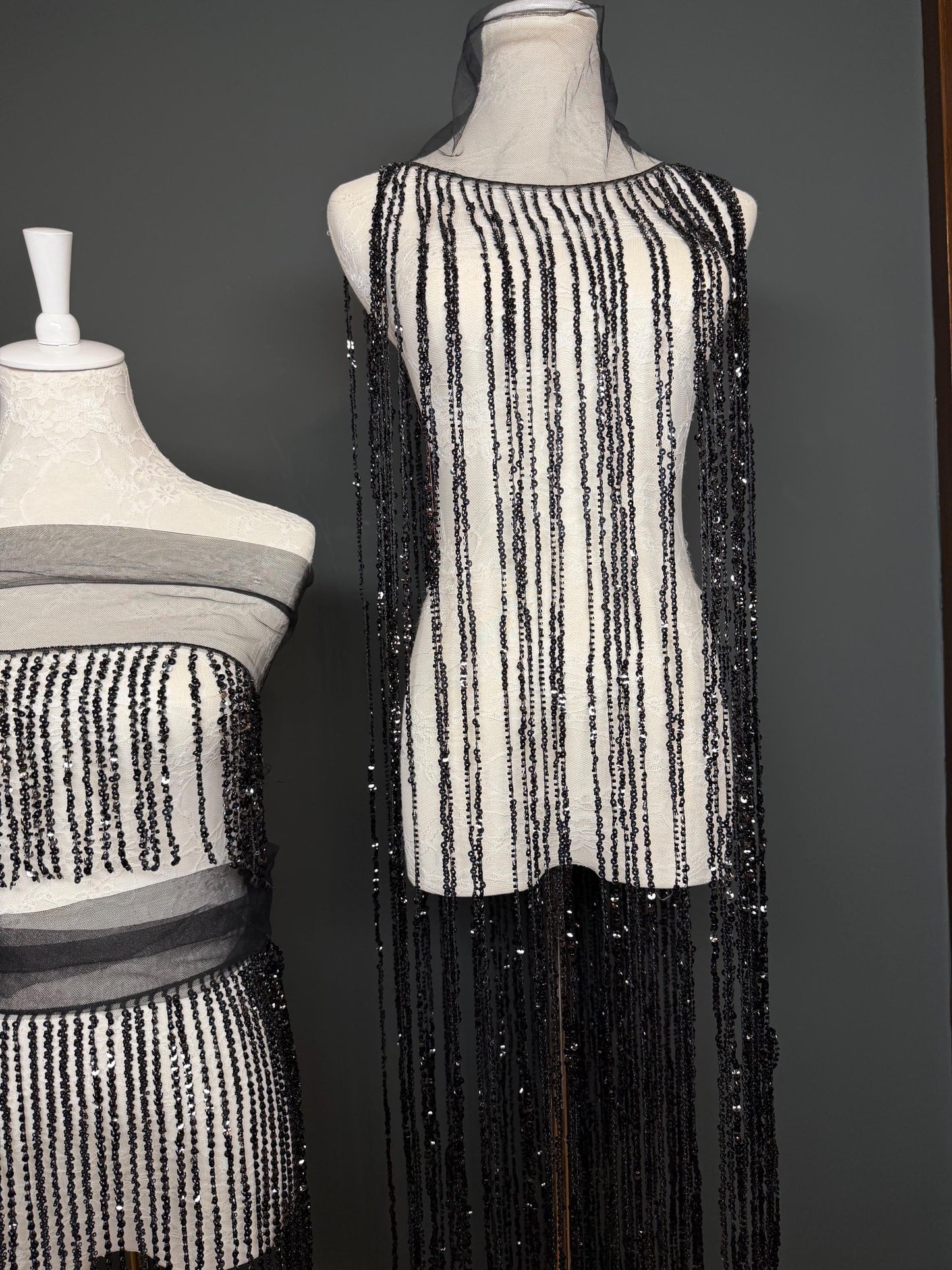 Gold Beaded Fringe, 3 sizes, 4 colours, 52”, 12”, 6”, Black, White, Champagne