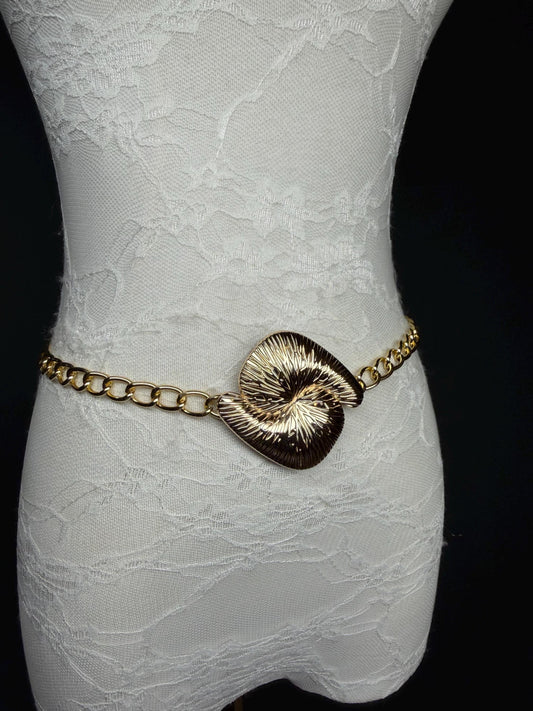 Gold Chain Belt with Statement Buckle – Handmade to Measure 18–60 Inch Waist