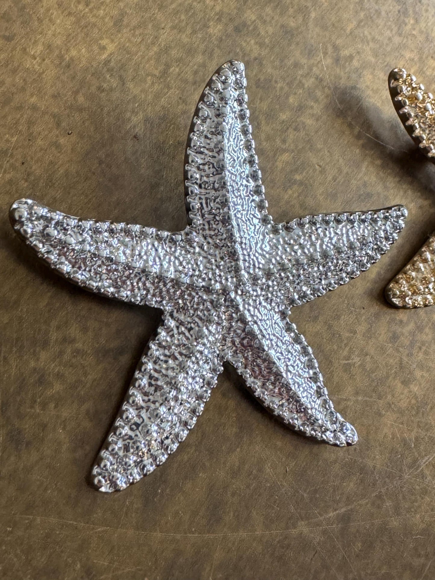 Starfish Design Metal Brooch, Brooch, Solid Metal, Accessory, 2 1/4”, Resort, Gift, FAN Design, Brooches, Holiday, Beach, Gift, Gold, Silver