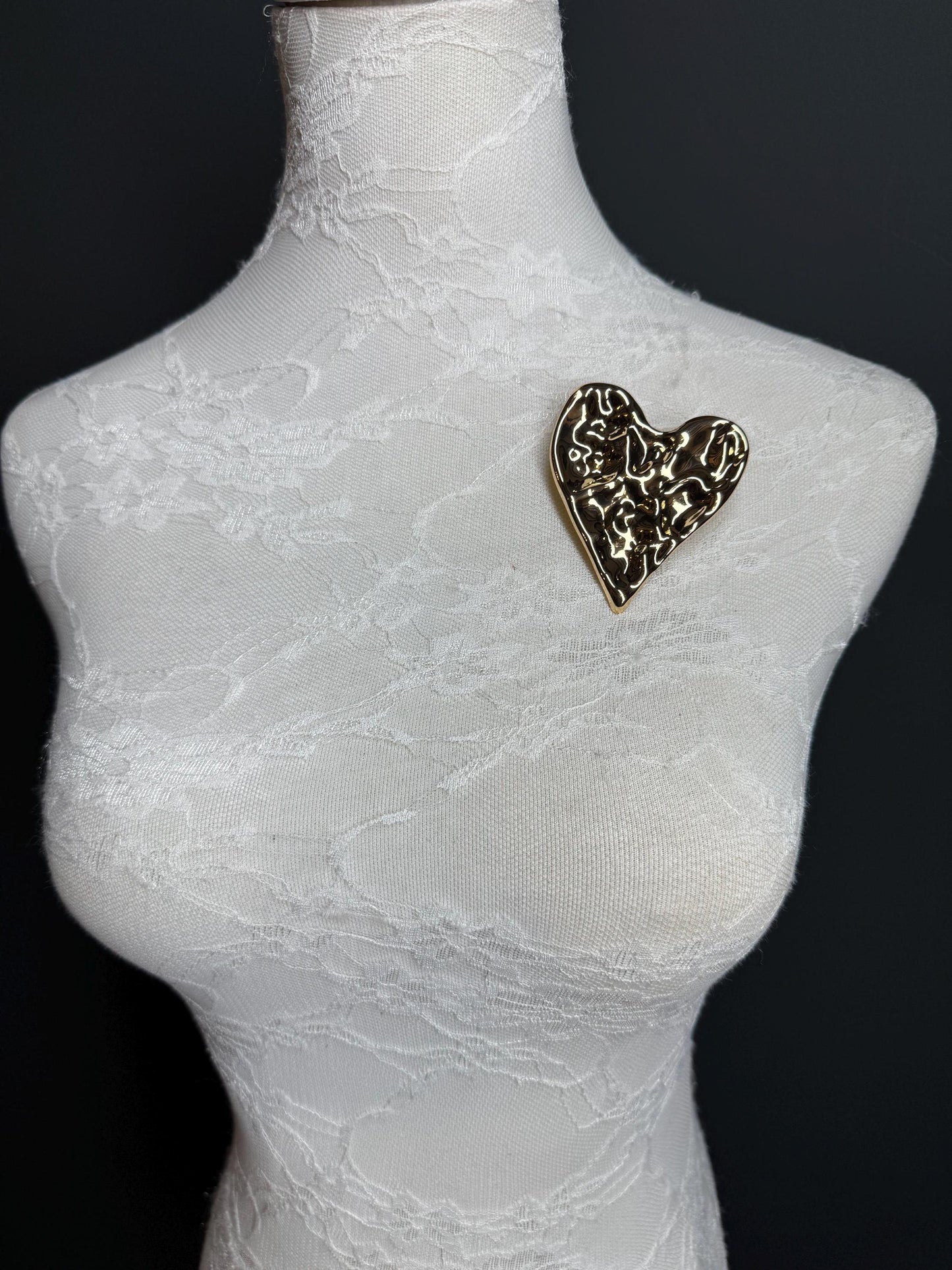 Large Metal Hammered Heart Brooch, Gold Heart Metal Brooch, Pin on, Accessory, 3” x 2.5” Wide, Unusual, Gift, FAN Design, Brooches, Elegant