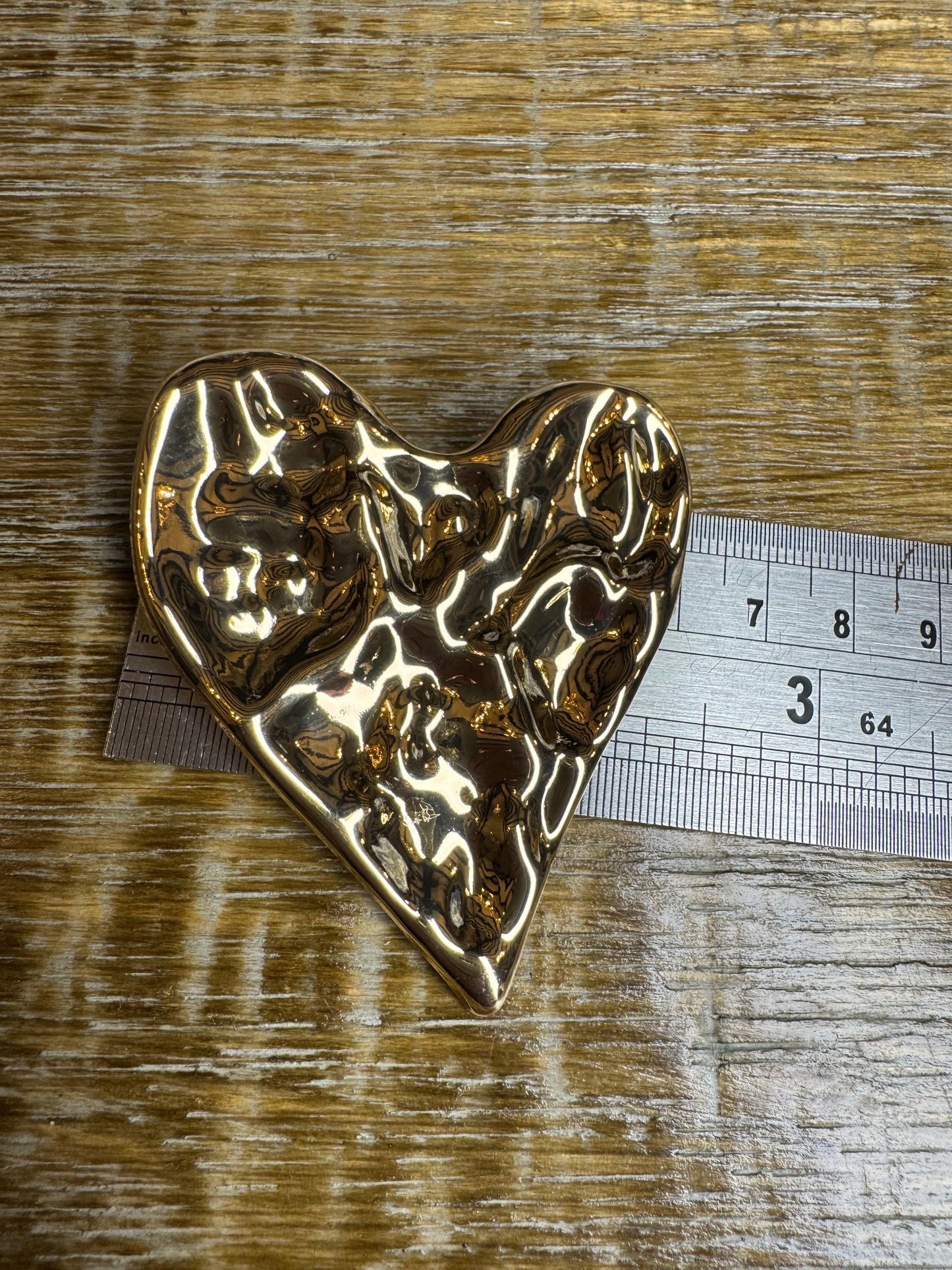 Large Metal Hammered Heart Brooch, Gold Heart Metal Brooch, Pin on, Accessory, 3” x 2.5” Wide, Unusual, Gift, FAN Design, Brooches, Elegant