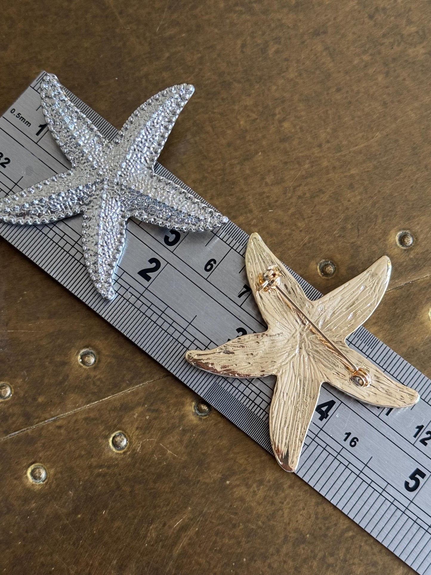 Starfish Design Metal Brooch, Brooch, Solid Metal, Accessory, 2 1/4”, Resort, Gift, FAN Design, Brooches, Holiday, Beach, Gift, Gold, Silver