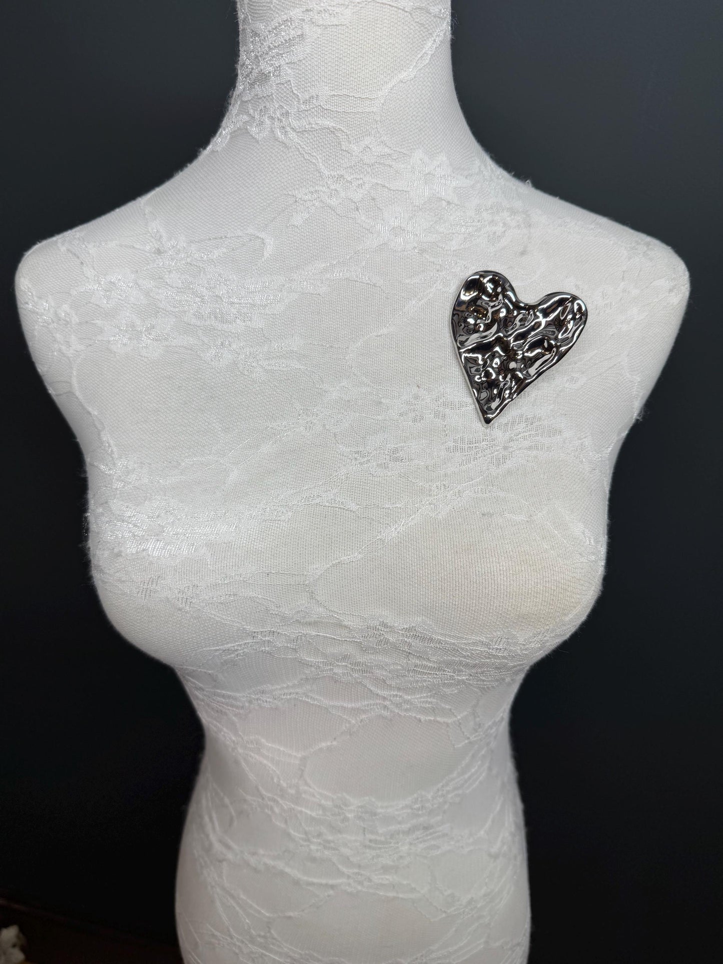 Large Metal Hammered Heart Brooch, Gold Heart Metal Brooch, Pin on, Accessory, 3” x 2.5” Wide, Unusual, Gift, FAN Design, Brooches, Elegant
