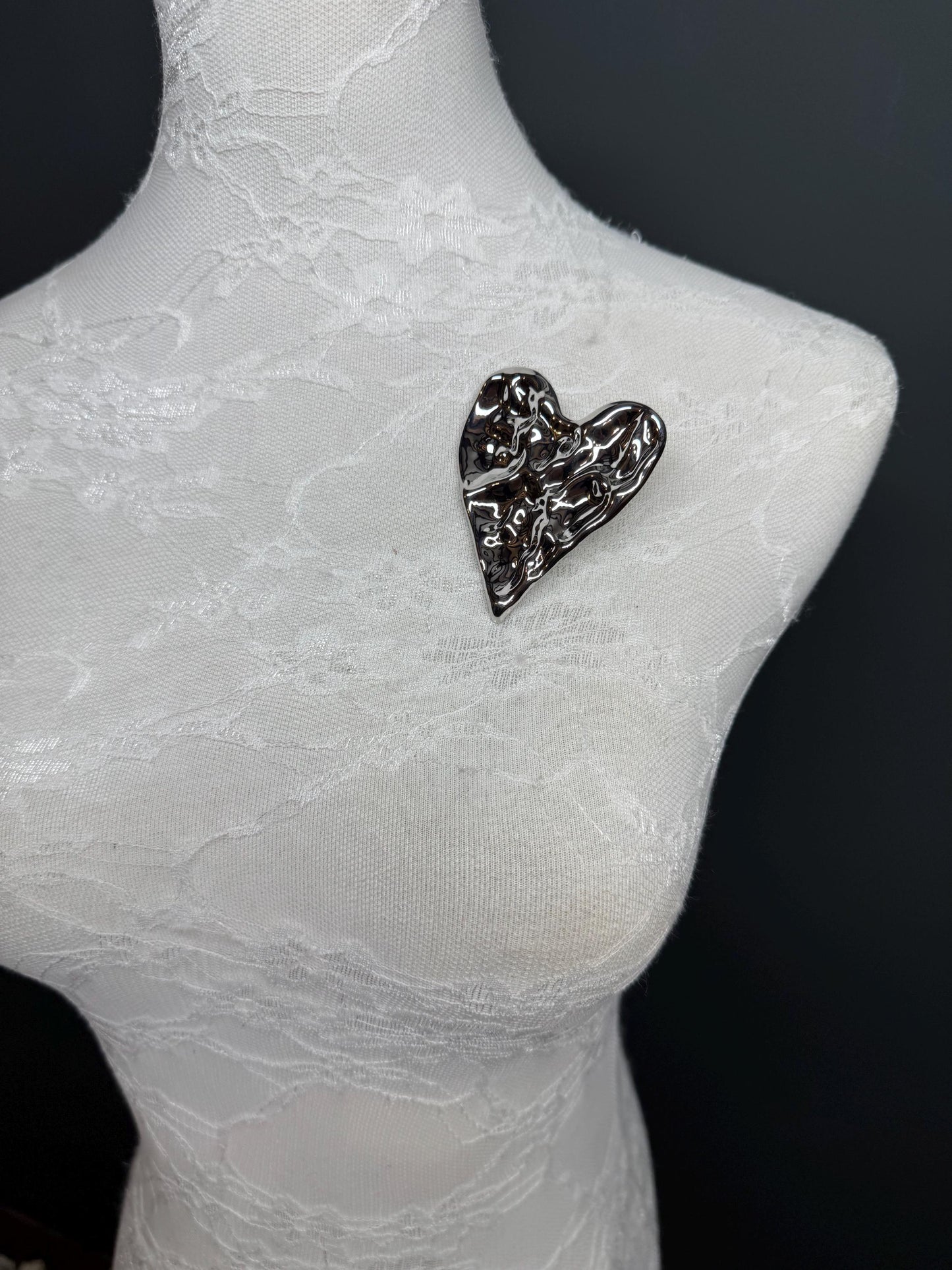 Large Metal Hammered Heart Brooch, Gold Heart Metal Brooch, Pin on, Accessory, 3” x 2.5” Wide, Unusual, Gift, FAN Design, Brooches, Elegant