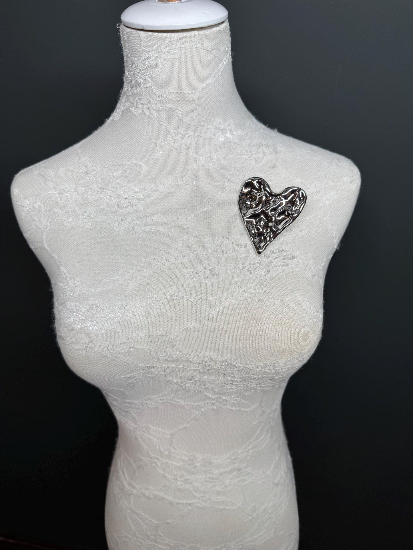 Large Metal Hammered Heart Brooch, Gold Heart Metal Brooch, Pin on, Accessory, 3” x 2.5” Wide, Unusual, Gift, FAN Design, Brooches, Elegant