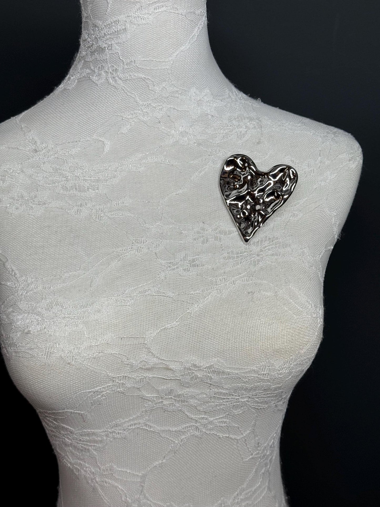 Large Metal Hammered Heart Brooch, Gold Heart Metal Brooch, Pin on, Accessory, 3” x 2.5” Wide, Unusual, Gift, FAN Design, Brooches, Elegant