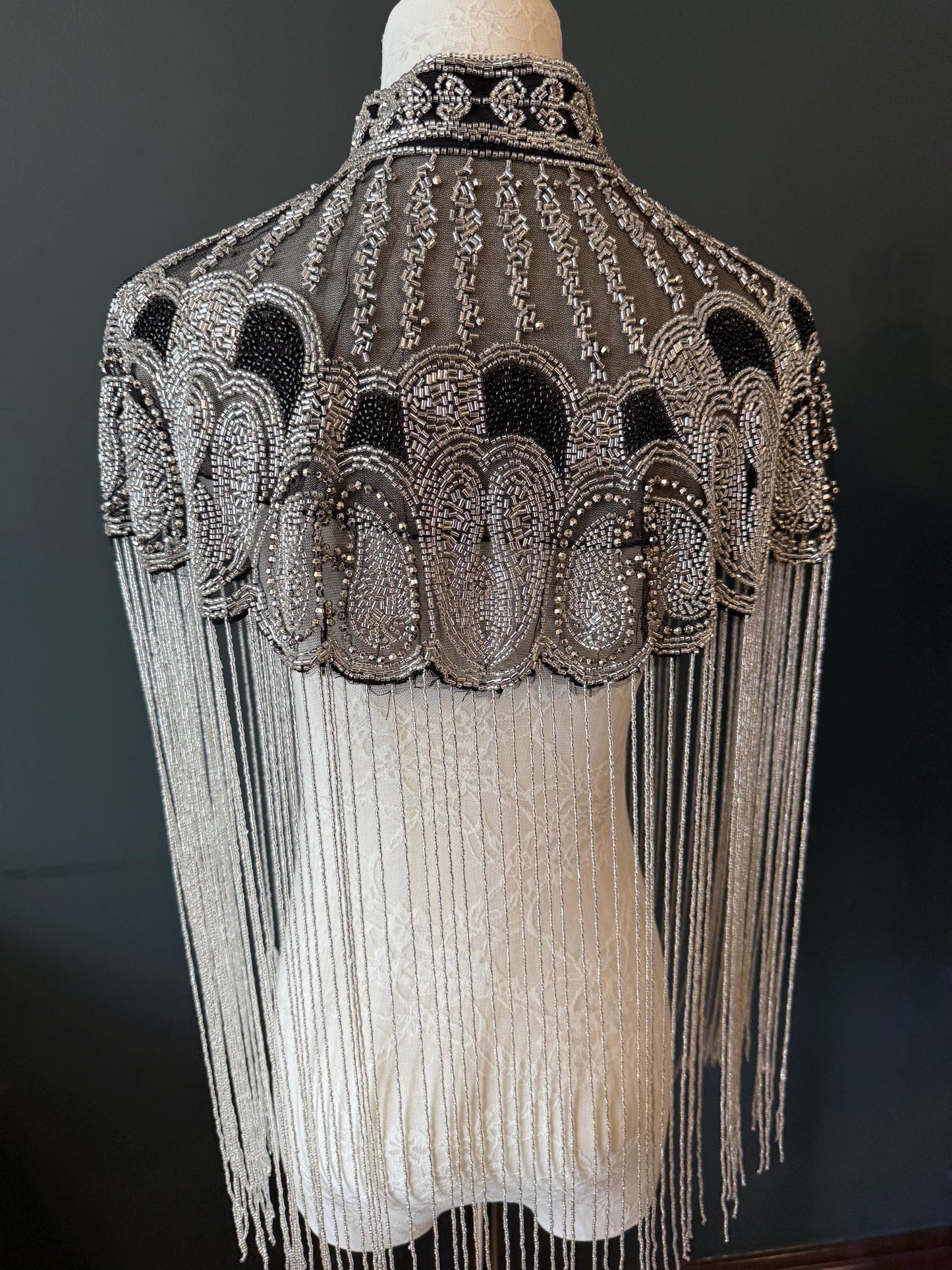 Beaded Fringe Cape Shawl – Handmade Gold or Silver Embellished Evening Wrap