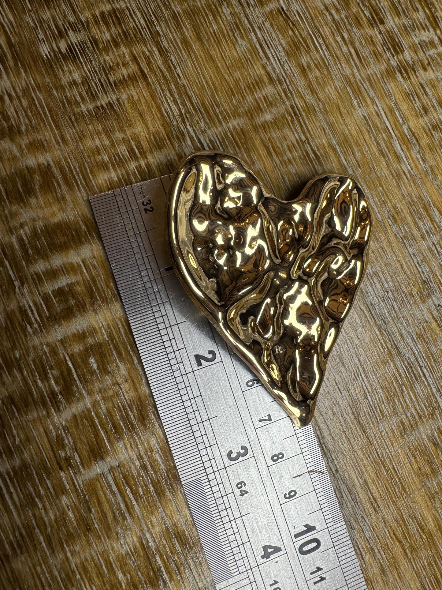 Large Metal Hammered Heart Brooch, Gold Heart Metal Brooch, Pin on, Accessory, 3” x 2.5” Wide, Unusual, Gift, FAN Design, Brooches, Elegant