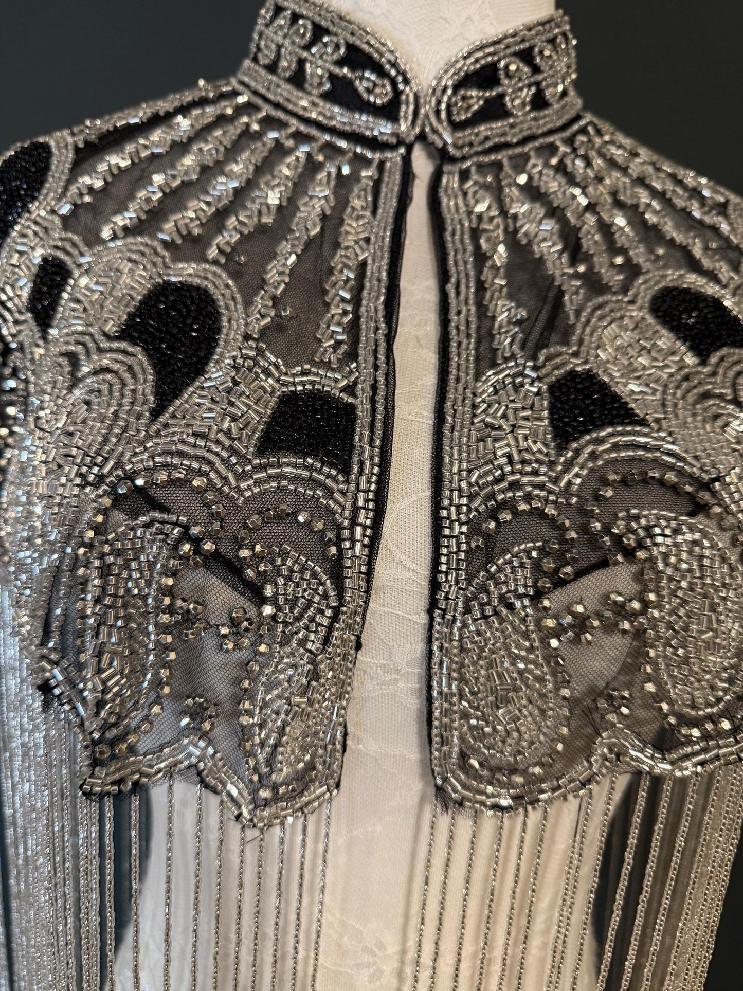 Beaded Fringe Cape Shawl – Handmade Gold or Silver Embellished Evening Wrap