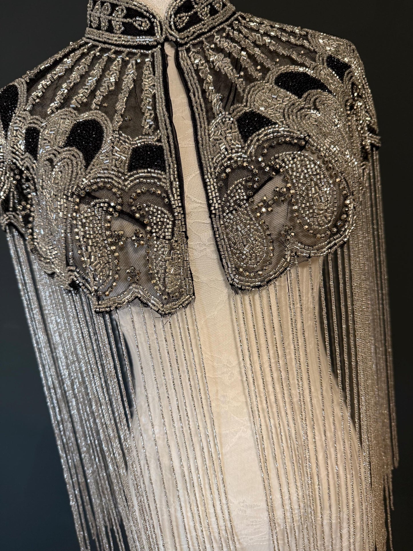 Beaded Fringe Cape Shawl – Handmade Gold or Silver Embellished Evening Wrap