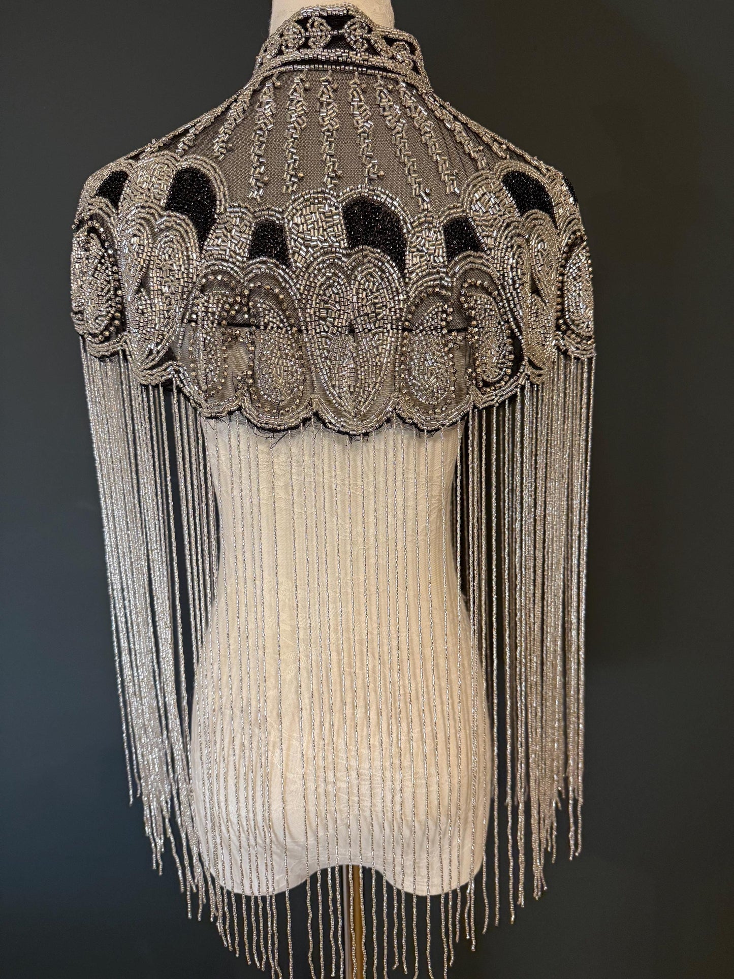 Beaded Fringe Cape Shawl – Handmade Gold or Silver Embellished Evening Wrap