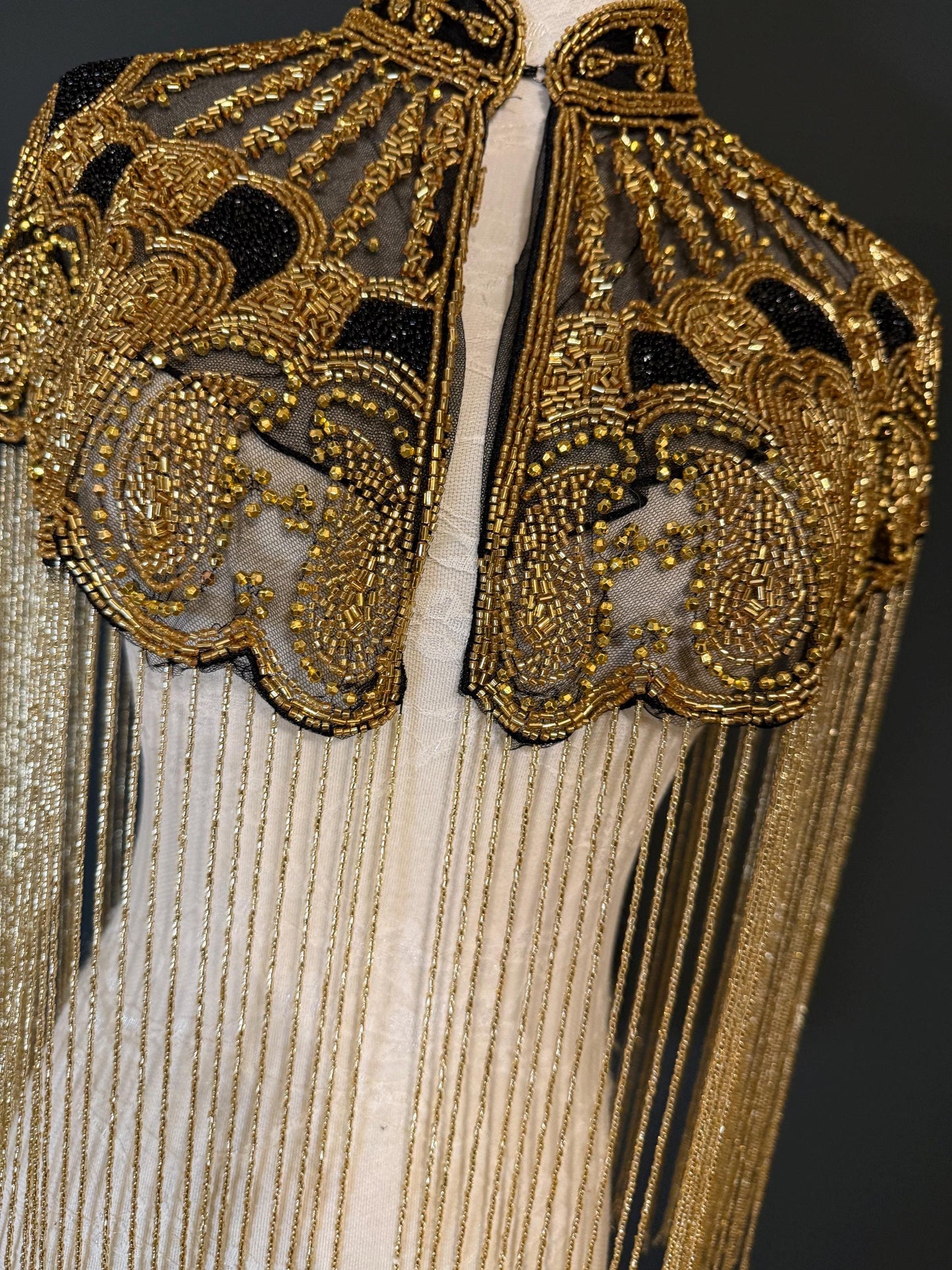Beaded Fringe Cape Shawl – Handmade Gold or Silver Embellished Evening Wrap