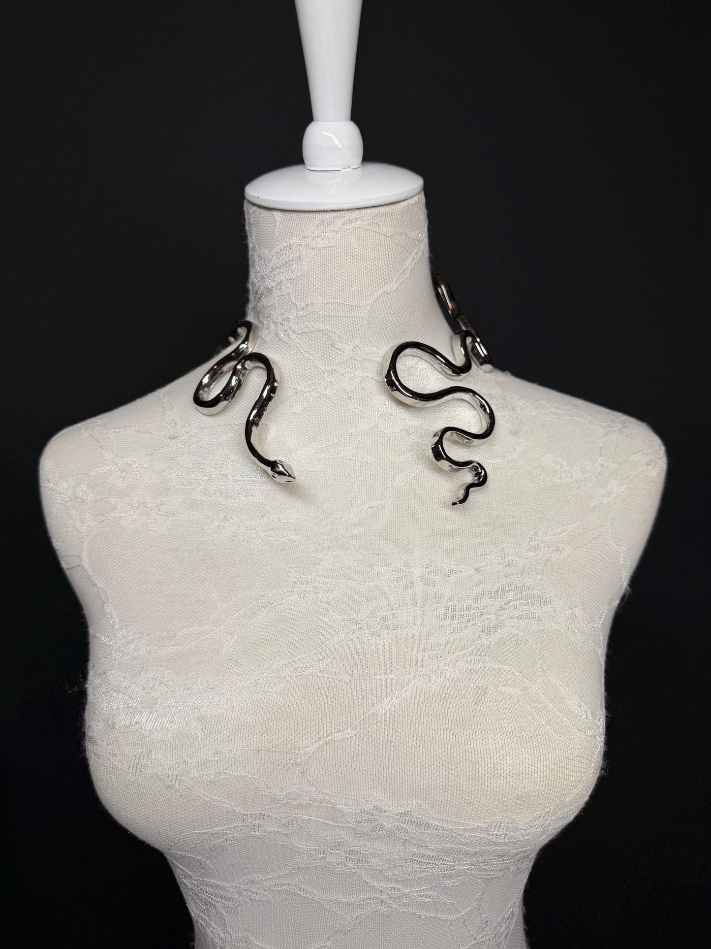 Handmade Solid Metal Snake Choker Necklace, FAN Design
