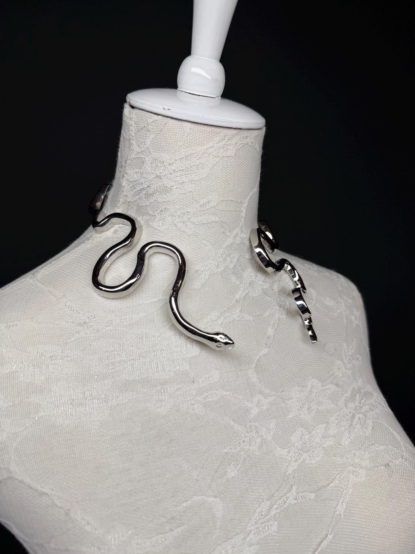 Handmade Solid Metal Snake Choker Necklace, FAN Design
