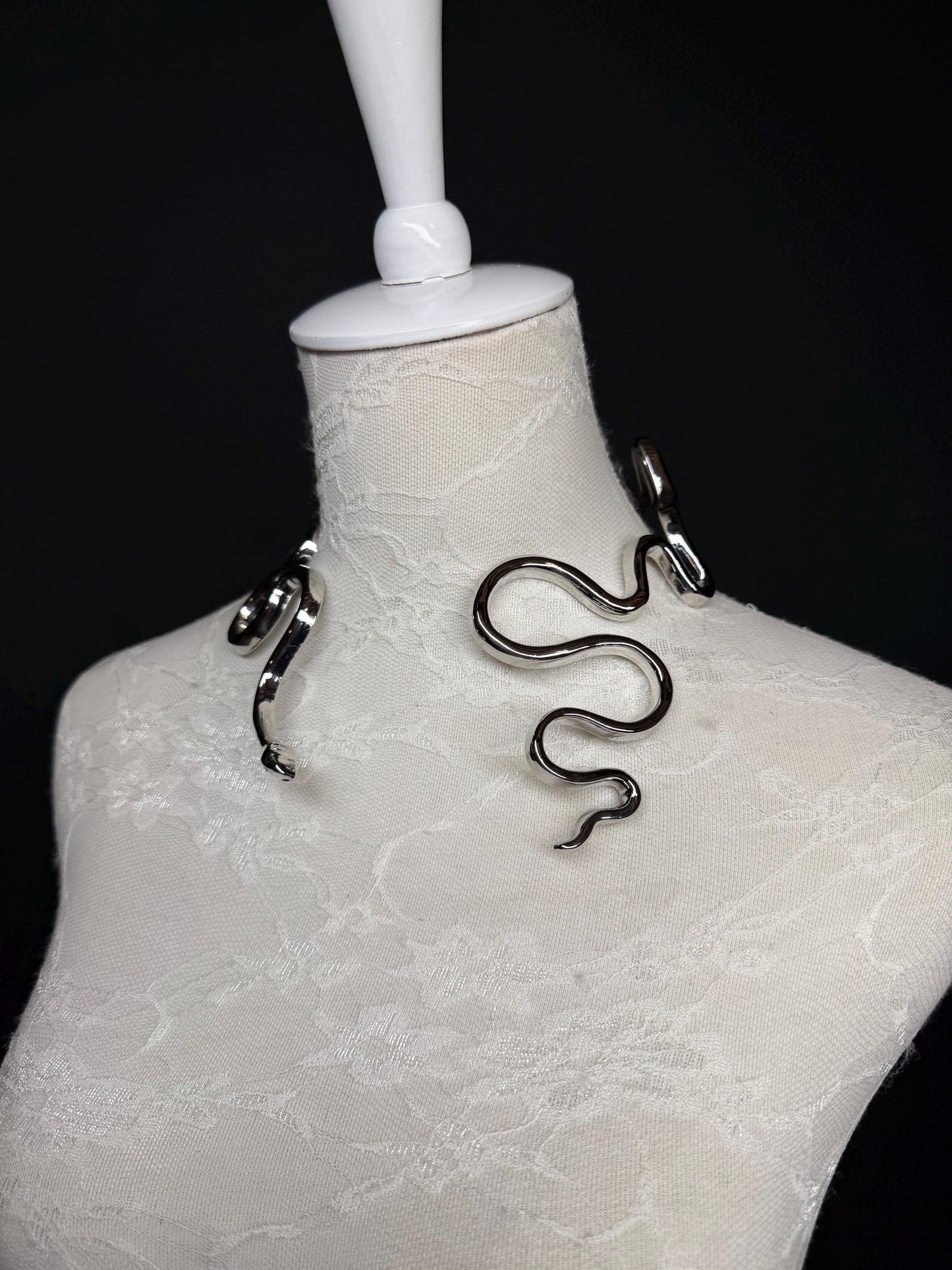 Handmade Solid Metal Snake Choker Necklace, FAN Design